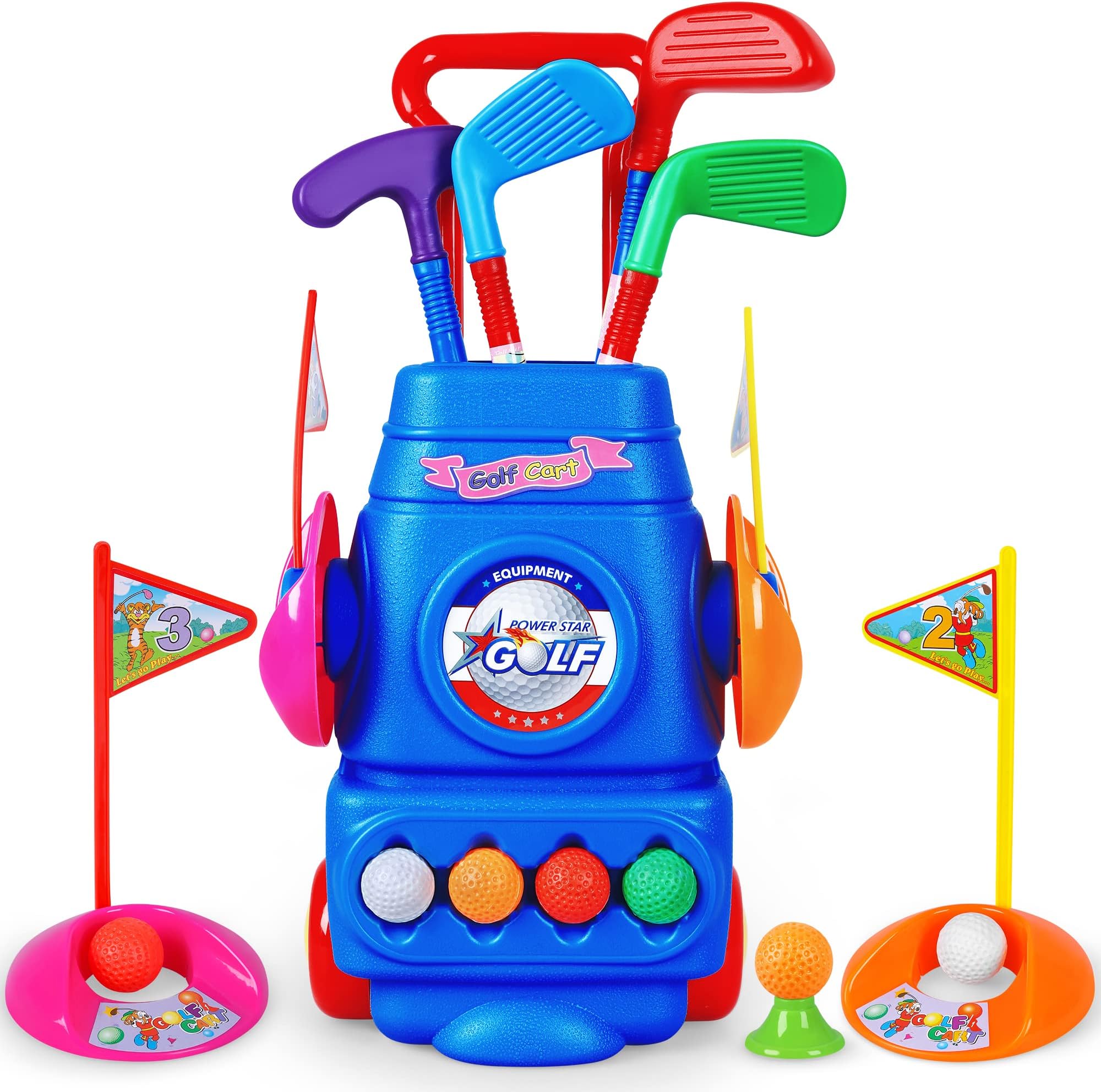 ToylyToddler Golf Toy Club Set,4 Colorful Golf Sticks,4 Balls and 2 Practice Holes, Sports Toys,Toys Gift for Boys Girls, kids 3 4 5 6 Year Old