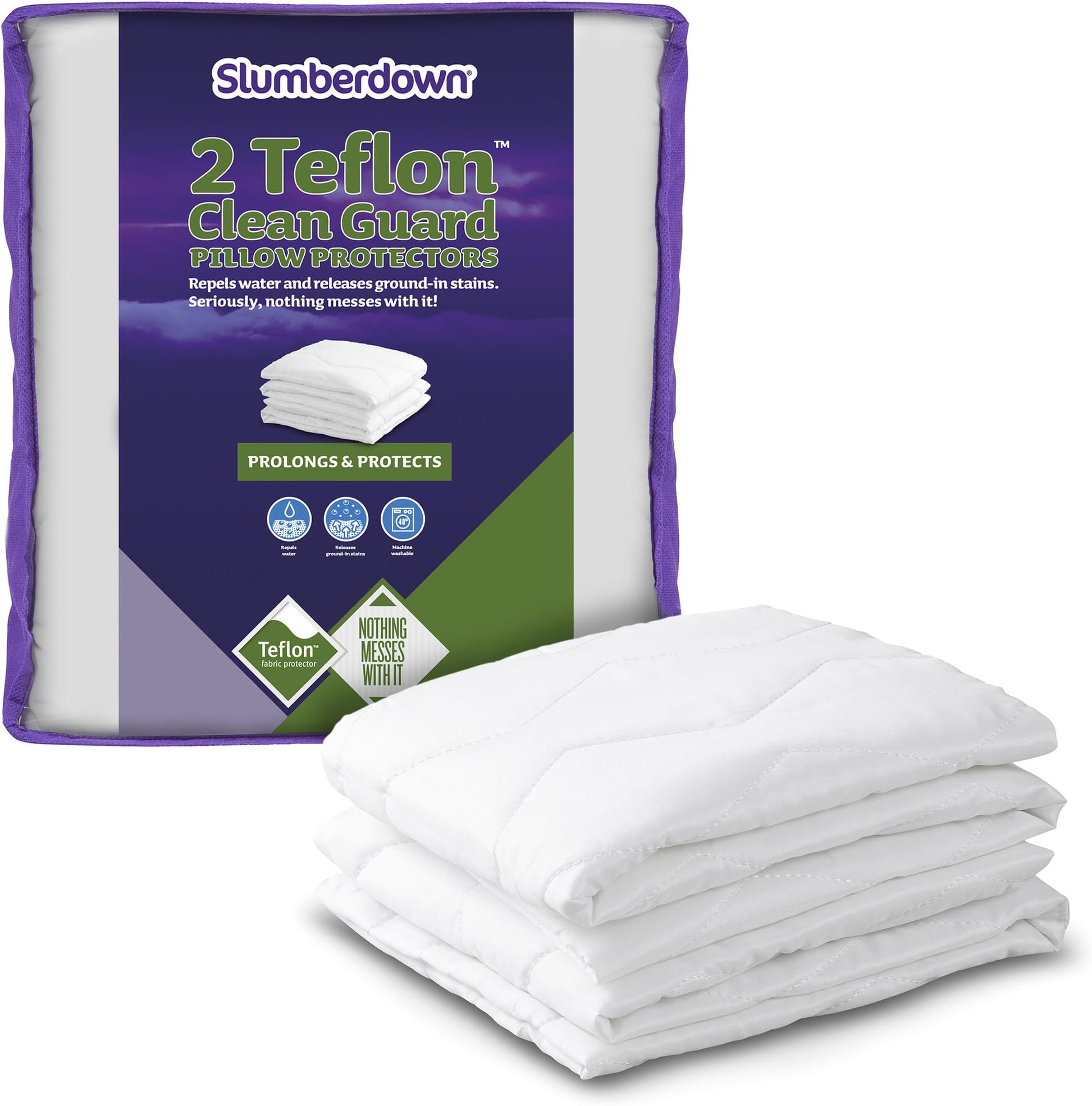 Slumberdown Clean Guard Pillow Protectors, Cotton, White, Twin, Pack of 2