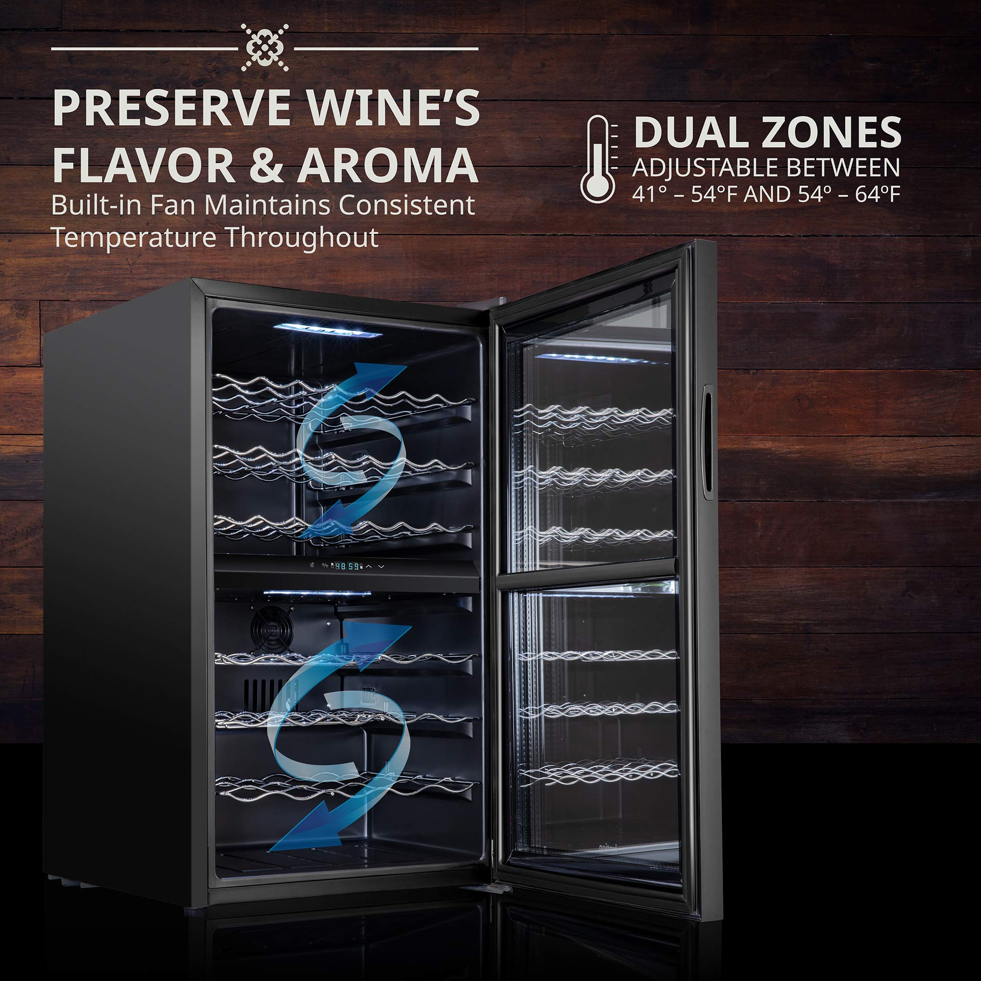 Ivation 43 Bottle Dual Zone Wine Cooler Refrigerator w/Lock Large
