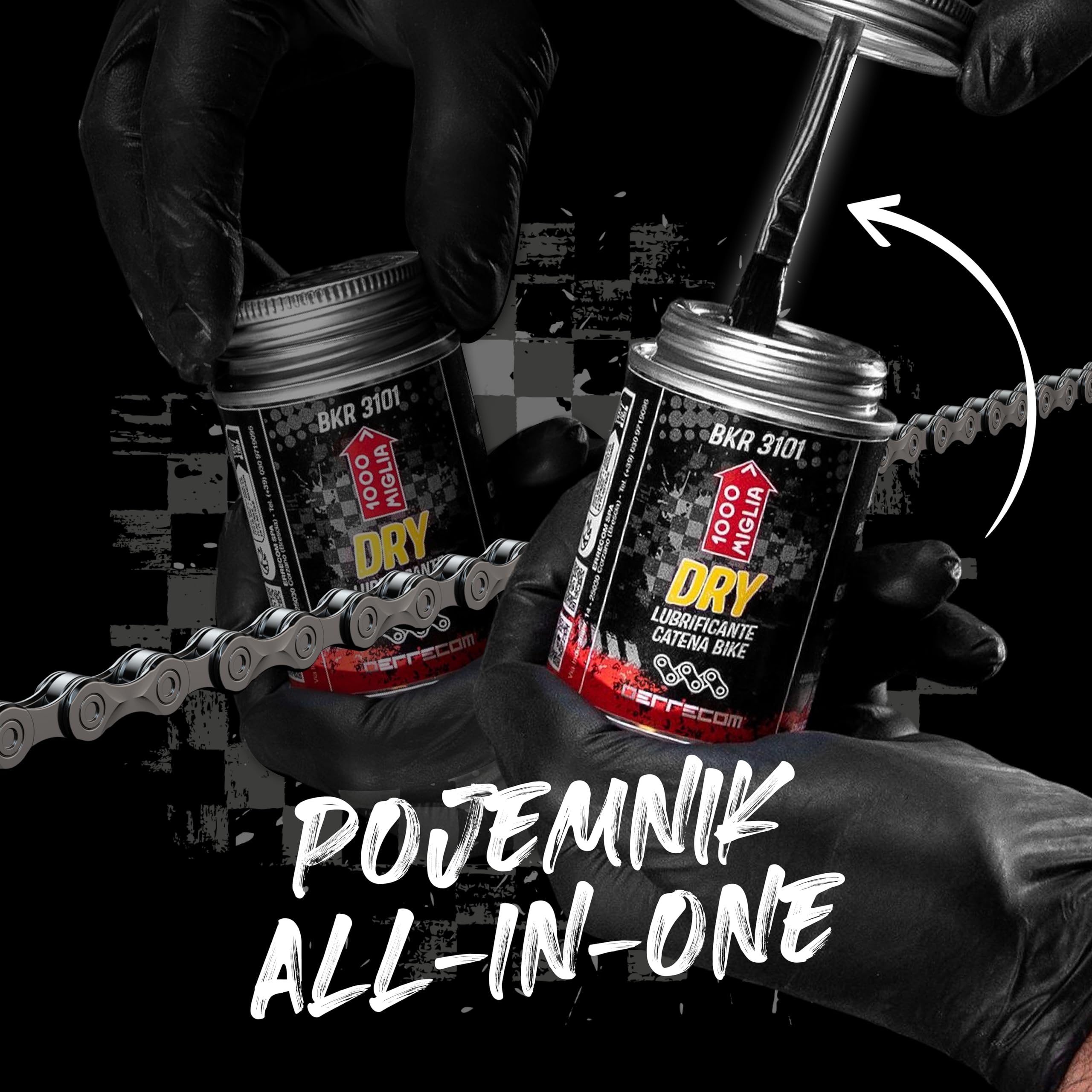 1000 Miglia BKR 3101 Smar do łańcucha Rowerowego DRY - 60 ml, suche warunki pogodowe, Pojemnik All-In-One, Pędzel w zestawie
