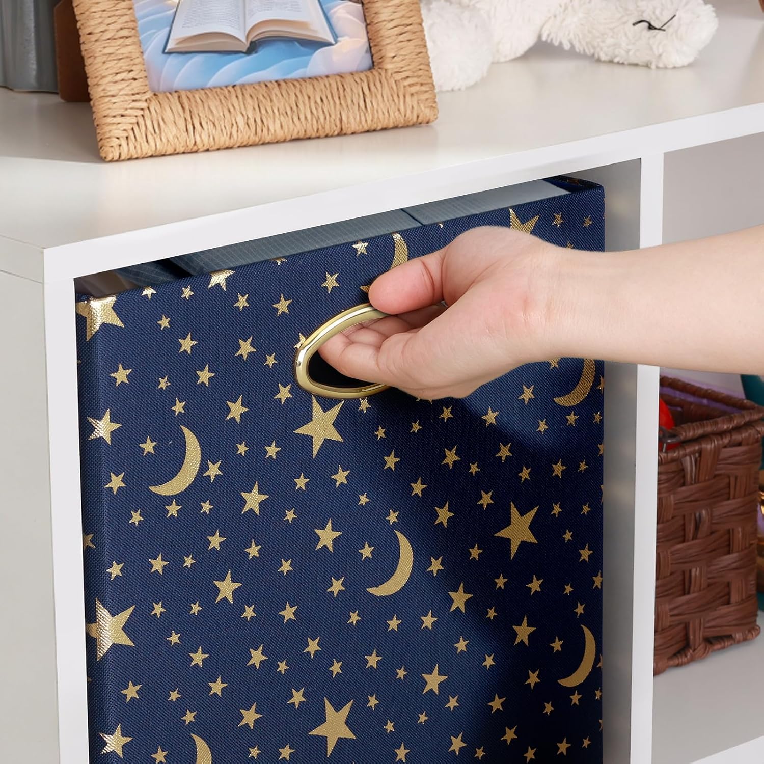 Posprica 11x11x11 Storage Cube Bins, Collapsible Storage Bins Fabric Storage Cubes Organizer Baskets Box Drawers for Shelves, Closet, Wardrobe, Bookshelf, Cabinet Blue-Moonstar, 4 Pack