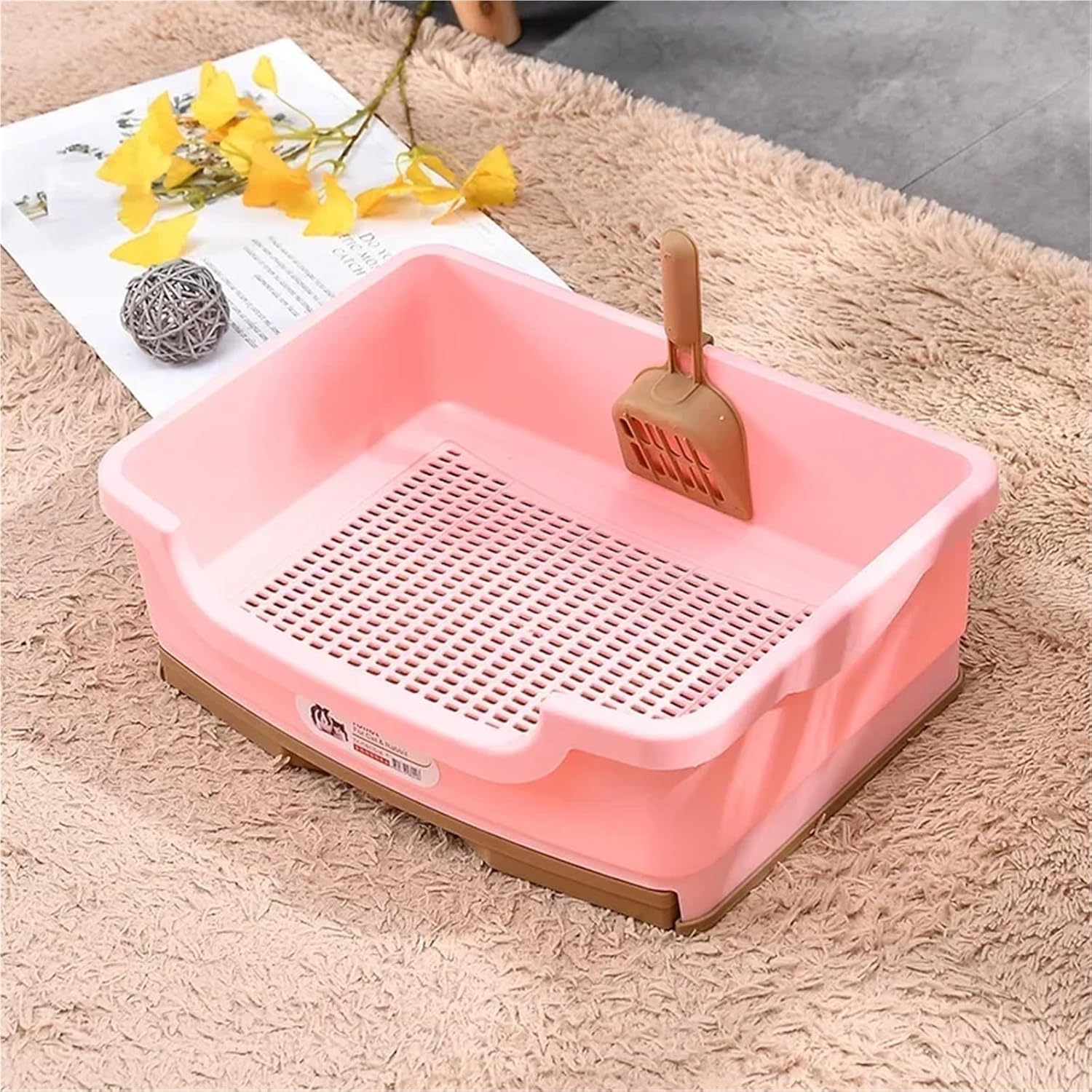 Drawer Style Pet Trainer Tray, Anti‑Splashing Plastic Toilet Bedpan for Cats, Dogs, Rabbits(Pink)