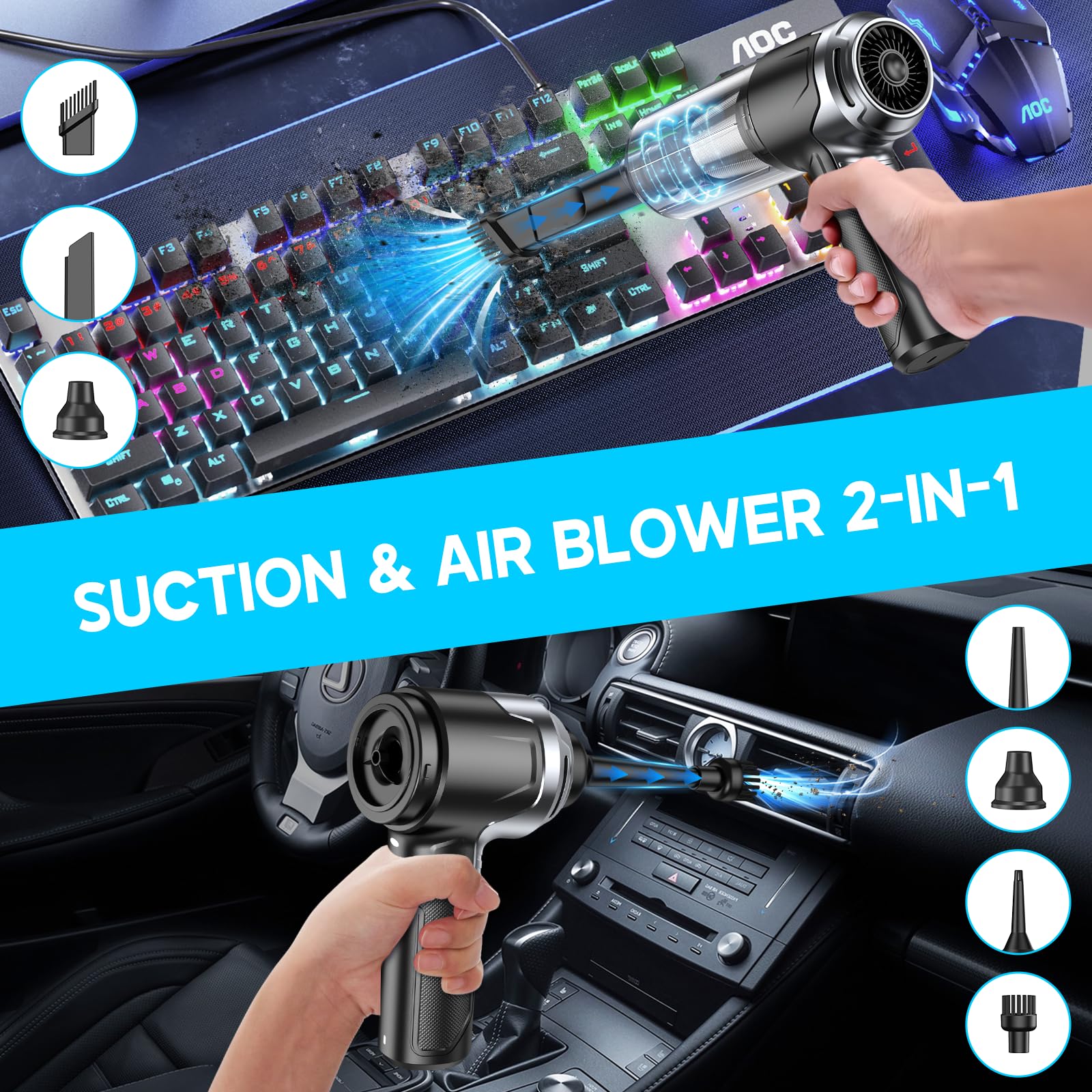 KMM Handheld Car Vacuum Cleaner, 10000PA Hand Held Vacuum & Air Duster view 3