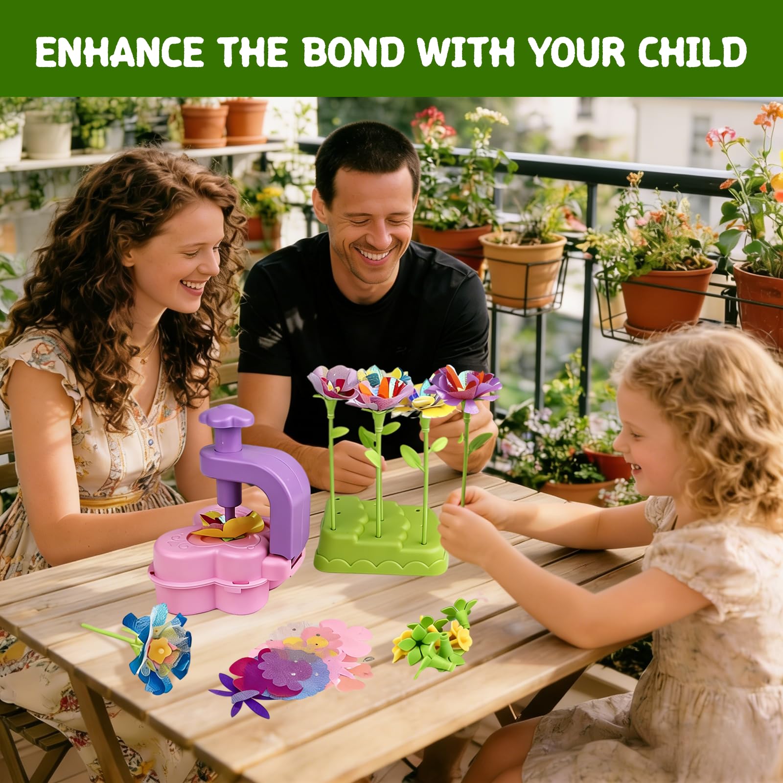 LUMITERRA Kit Création Bouquet de Fleurs DIY, Set de Bricolage avec Machine à Fleurs, Jouet Enfant 3 Ans+