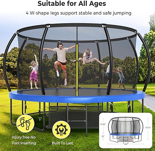 Miniatura 7 de Trampolín mejorado de 12, 14, 15, 16 pies para niños y adultos, trampolines al aire libre con postes curvos, trampolín en forma de calabaza con