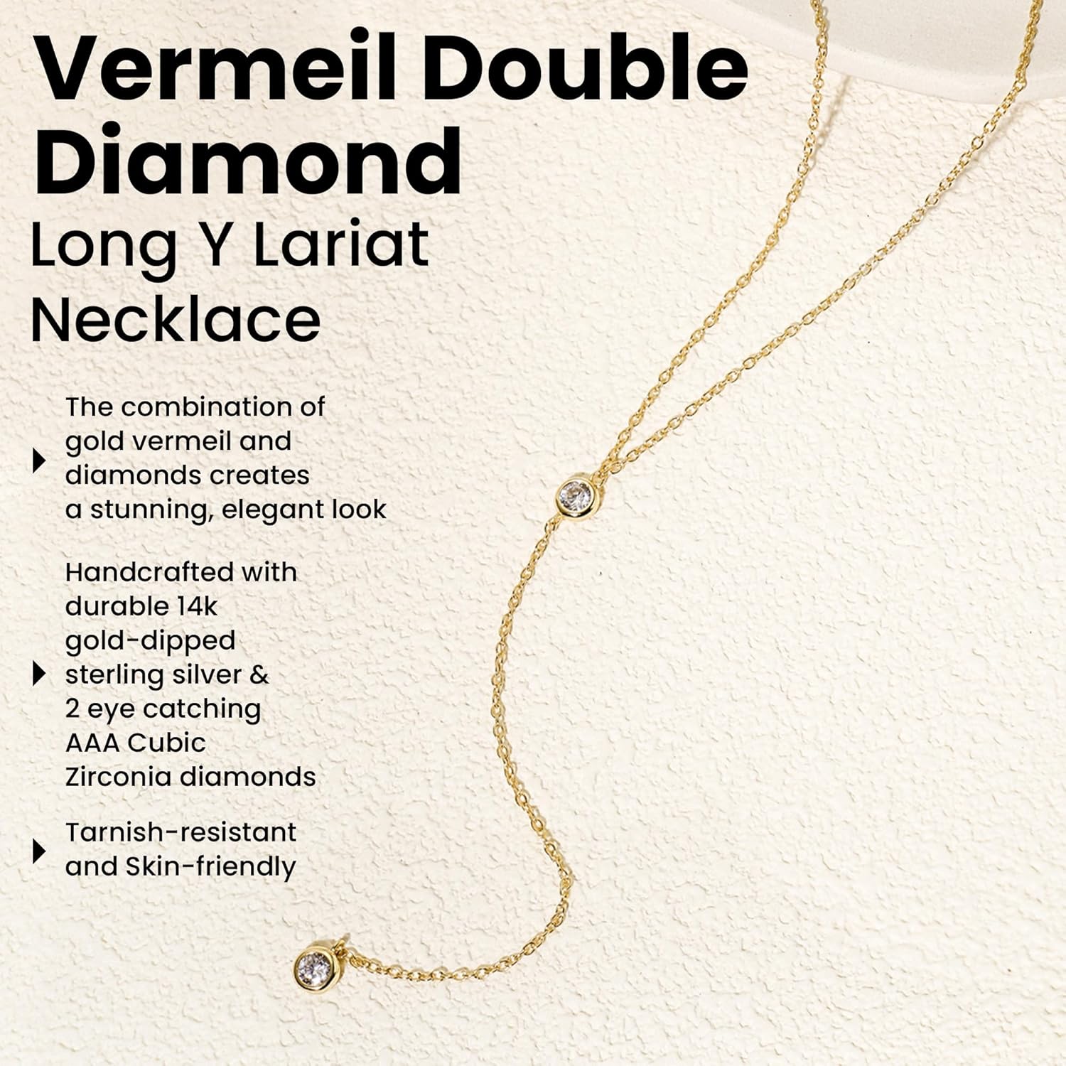 Faire de la Mode Dainty Drop Lariat Necklace for Women, 16" to 18" Adjustable Length Double CZ Lariat Y Necklace - Image 2