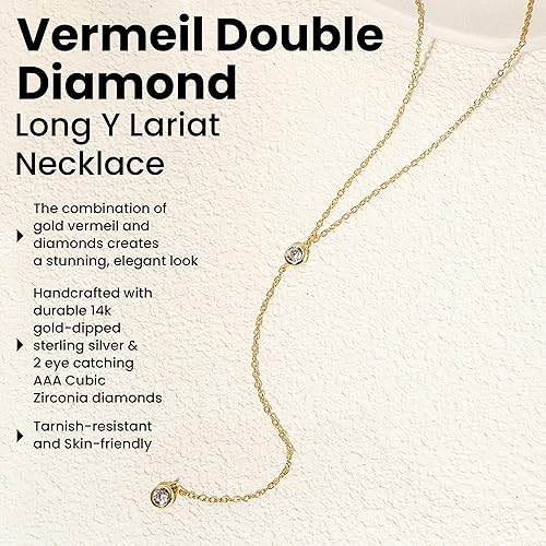 Miniatura 2 de Dainty Drop Silver Lariat Necklace for Women, 16" to 18" adjustable length Y Plunge Choker(Silver, Double CZ Lariat)