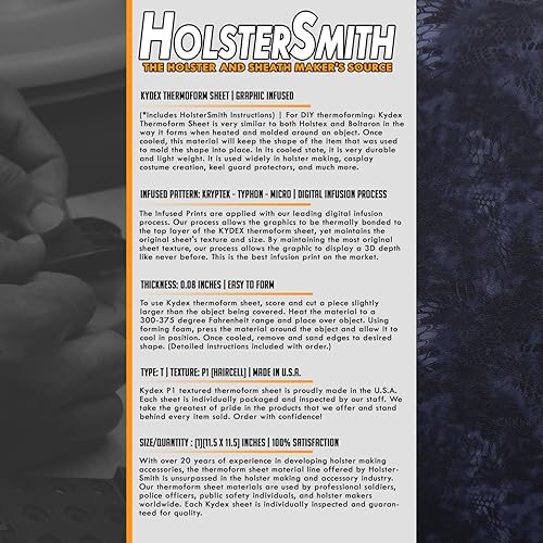 Miniatura 5 de KYDEX - Hoja termoformada  Textura P1  (impresión infundida)  (12 x 12 pulgadas)  (Kryptek  Typhon  Micro)  (1 hoja)  (para fabricación de fundas y