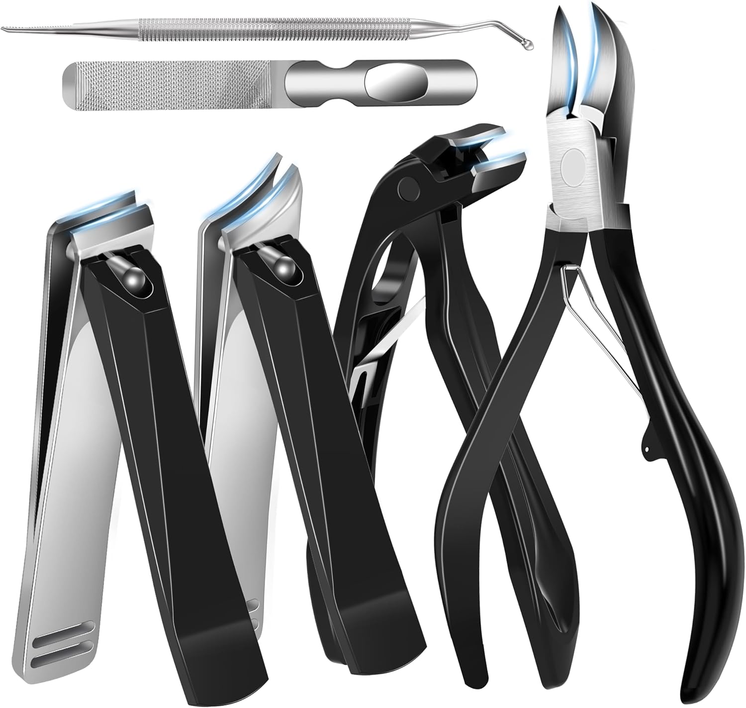 Toenail Clippers for Adults – 6-in-1 Thick & Ingrown Toenail Clippers Set, Large Straight & Slanted Nail Clippers, Heavy Duty Wide Jaw Nail Cutter with Long Handle for Men and Women