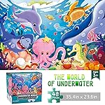 Jumbo Floor Puzzle for Kids Underwater Jigsaw Large Puzzles 48 Piece for Toddler Children Learning Preschool Educational Intellectual Development Toys 3-5 4-8 Years Old Gift for Boys and Girls