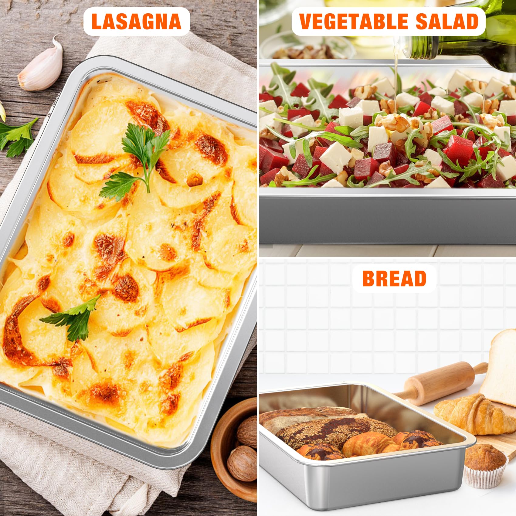 onlyfire Rostiera Profonda Antiaderente, Teglia da Forno in Acciaio Inox per Grill a Gas/Carbone e Forno, 35.7 x 26.5 x 7cm