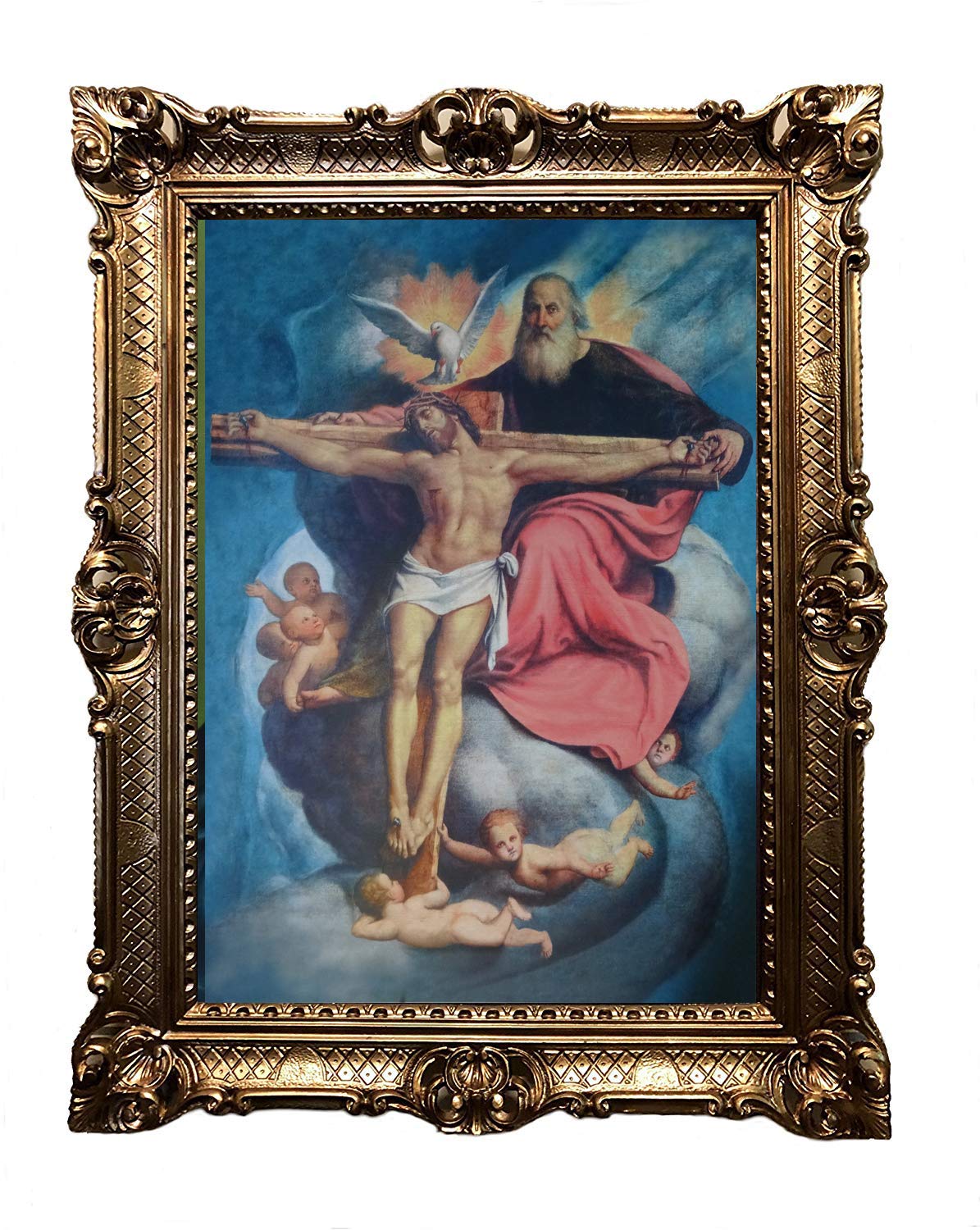 Jesus am Kreuz M-11 Gemälde Antik Barock Rahmen Barockrahmen mit Bild Wandbild 70x90cm Kunstdrucke Gemälde Religiöse Bilder Kunst von Heiligen Retro Repro für Home Büro Praxis Café 58B