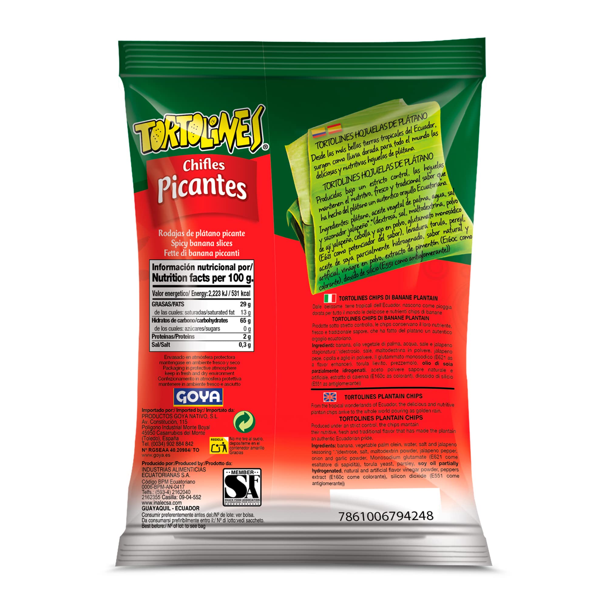 Tortolines Chifles Picantes 50g, Hojuelas de Plátano Deshidratado Crujientes, Chifles Platano para Dips y Ceviches