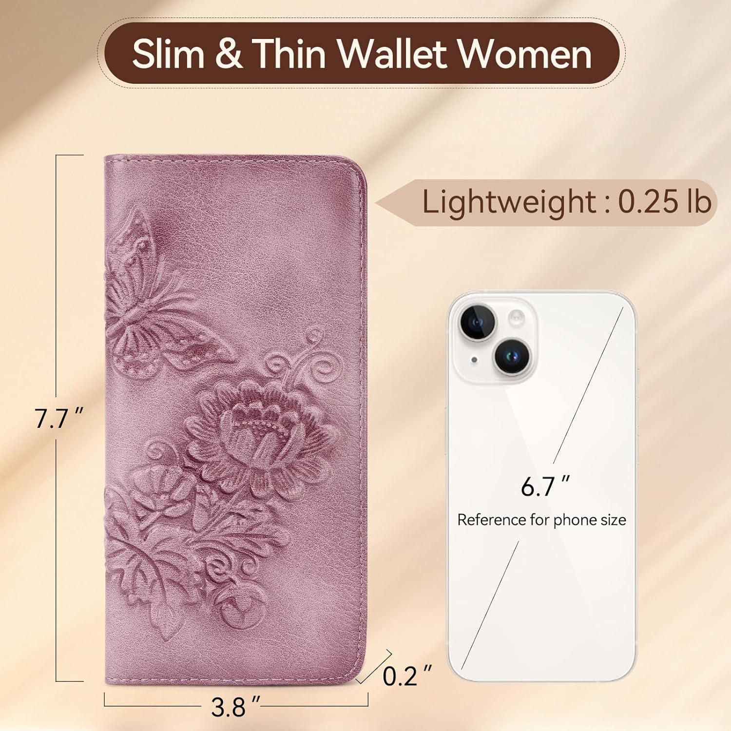 Wallet Women Ultra Slim Thin Rfid 3D Embossed Vegan Leather Womens Wallet Clutch Long Ladies Wallet (03-Purple) - Image 4