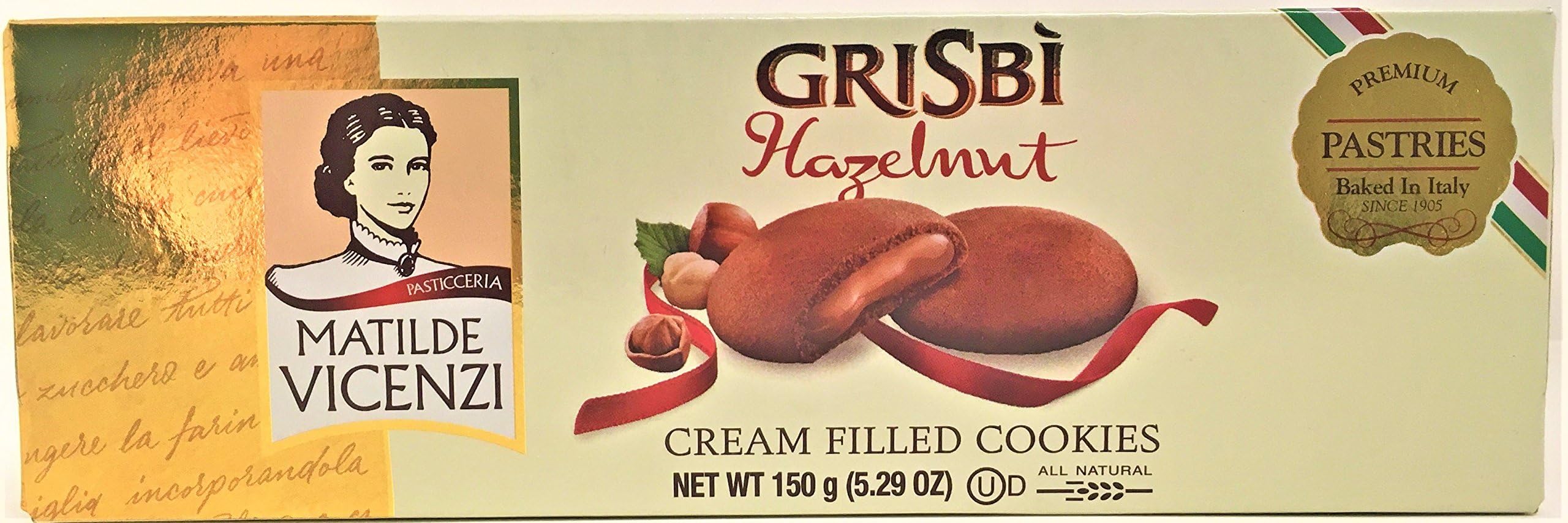 Matilde Vicenzi, Grisbi Hazelnut, Cream Filled Cookies, 5.29 oz, Pack of 6