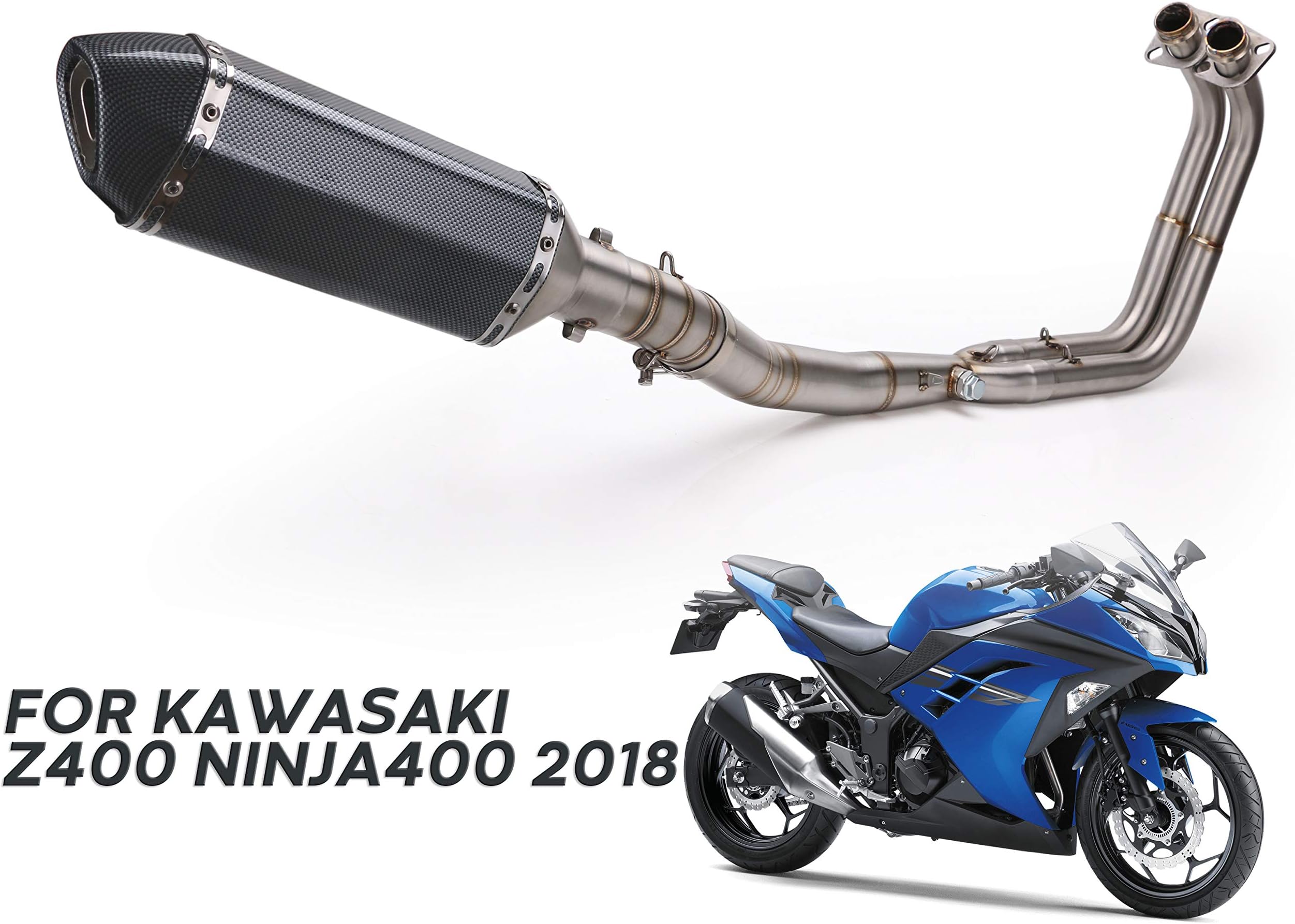 PACEWALKER NINJA 400 Z400 Exhaust Muffler Full System Header Pipe 51mm For KAWASAKI NINJA400 Ninja 400 EX400 ABS Z400 2018 2019 With Muffler Carbon Fiber Exhaust