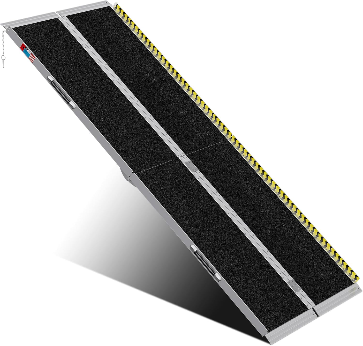 Portable Wheelchair Ramp 8FT, Anti-Slip Aluminum Folding Portable Ramp, Wheelchair Ramps for Home, Weight Capacity Up to 800 LBS, with Transition Plates Above and Below, Loading Dock Plates Silver 8FT Using height 8-24"