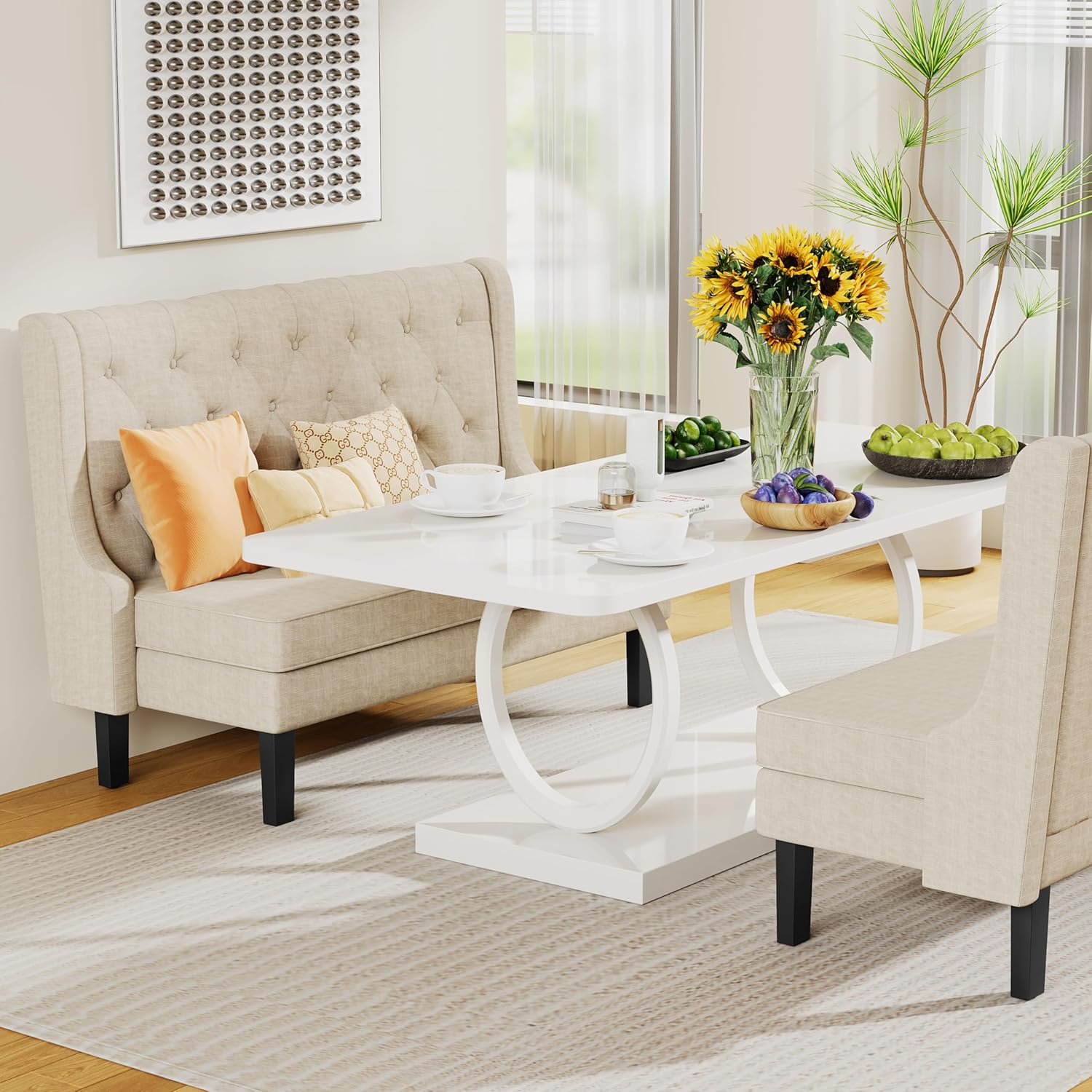 Andeworld Modern Tufted Loveaseat Settee Sofa Bench High Back with Arms Upholstered Couch for Dining Living Room Hallway or Entryway Seating,Beige