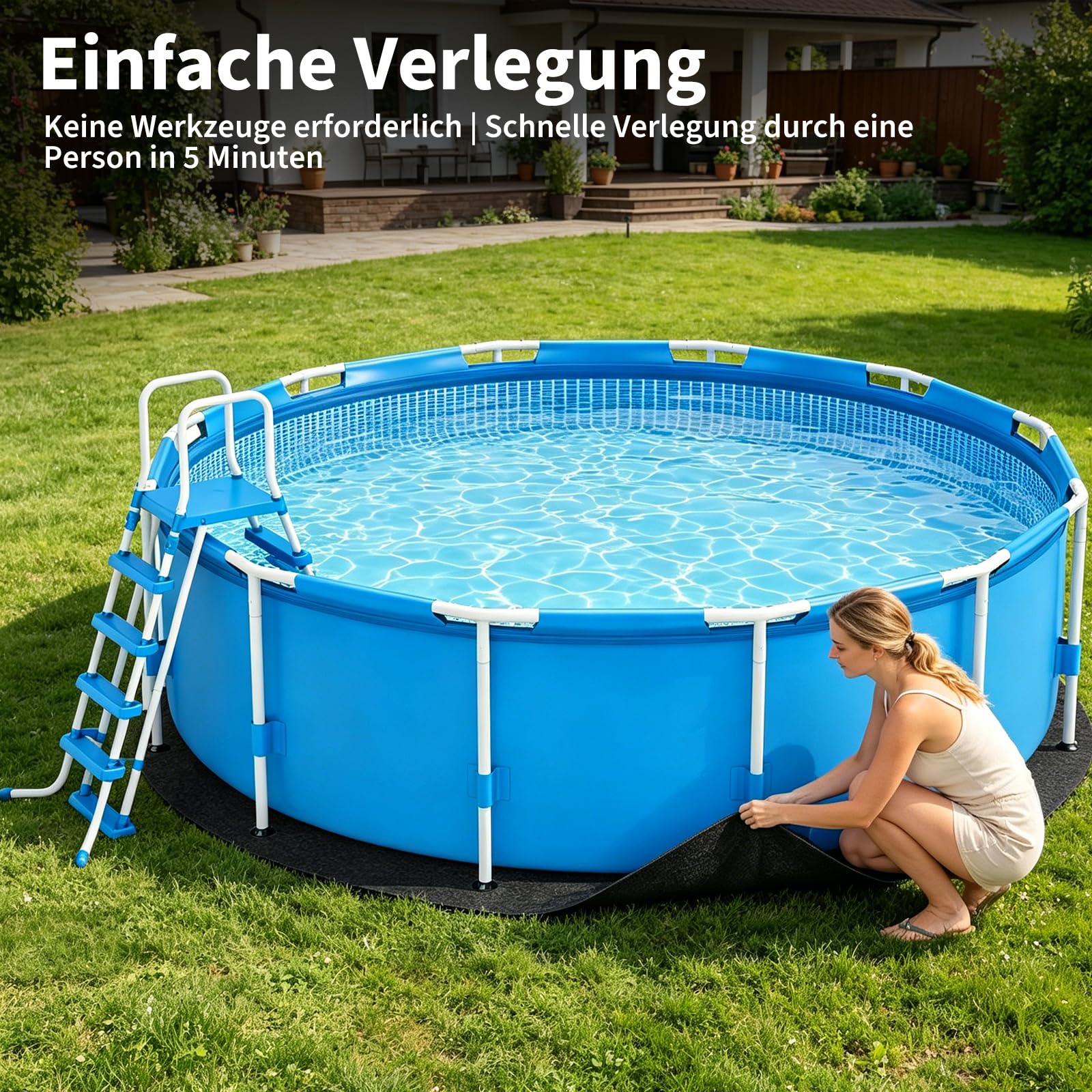 Pool Unterlage Outdoor Runden Bodenplane Pool Bodenschutzmatte Poolmatten Ø305cm Poolunterlage Swimmingpool Grundplatten-Schutz, rutschfest, Wärmeisolierung
