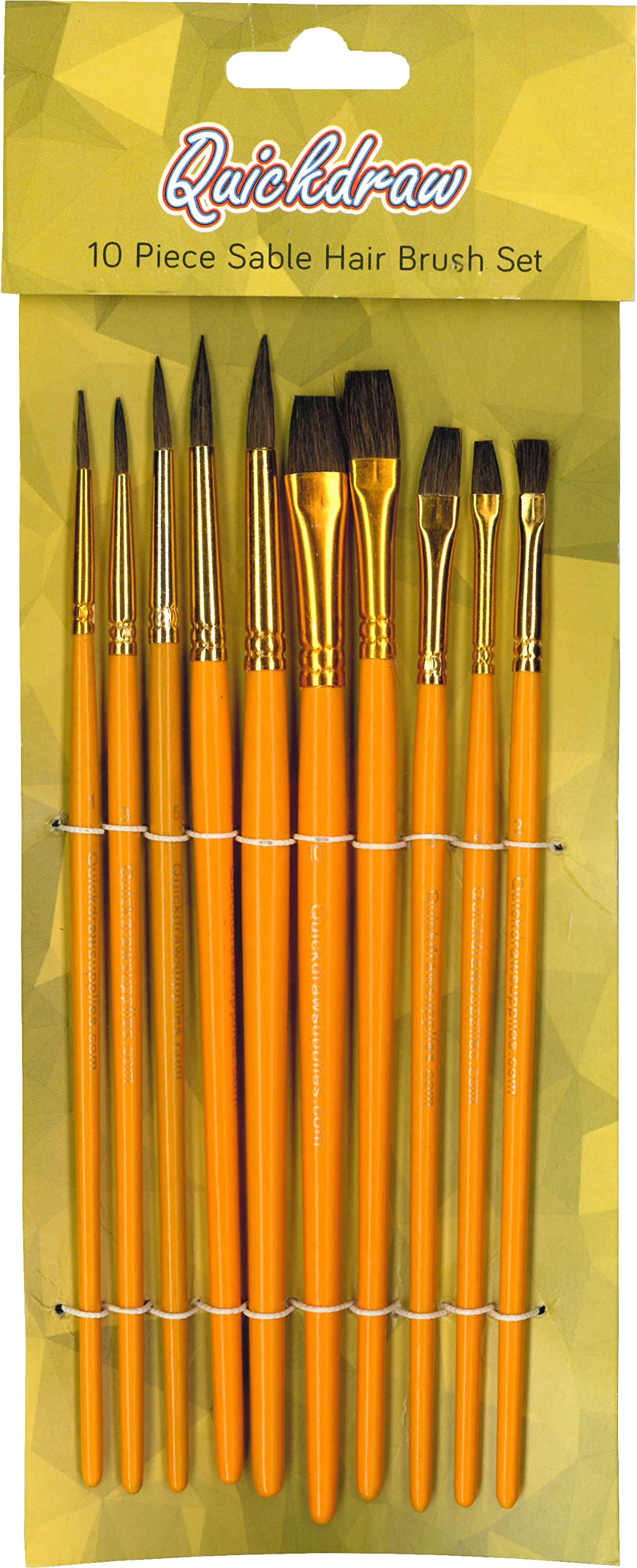 Quickdraw Supplies Gold,White Pro Artist Paint Brush Set 10 Piece Detailing Fine Modelling Painting Supplies Brushes (Pro Sable Hair Brush Set)