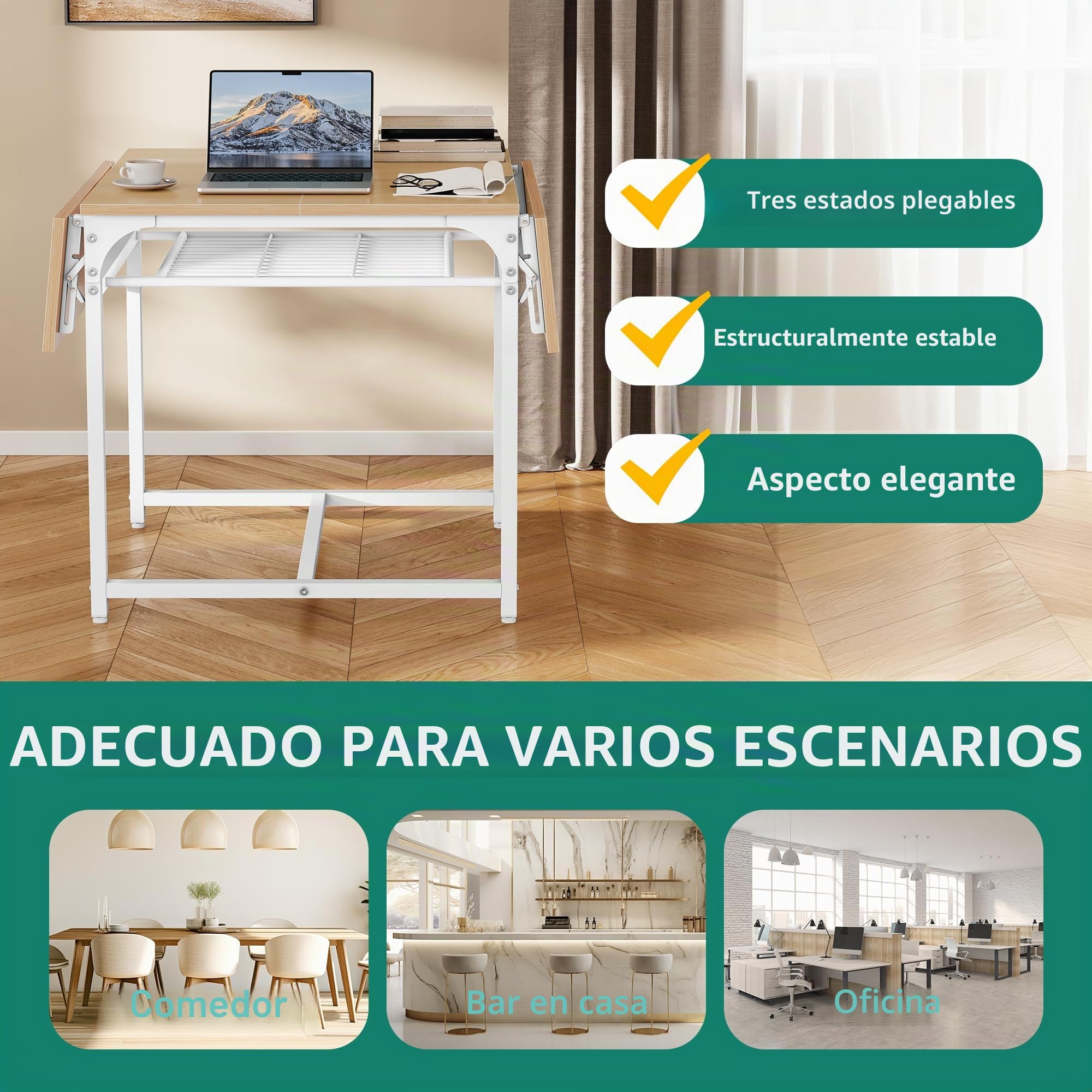 YITAHOME Mesa de Comedor Plegable, Mesa de Hoja de Gota Extensible con Estante de Almacenamiento y 4 Patas Ajustables, Asientos para 2-6 Personas, 120 x 78 x 75 cm, Roble Amarillo y Blanco