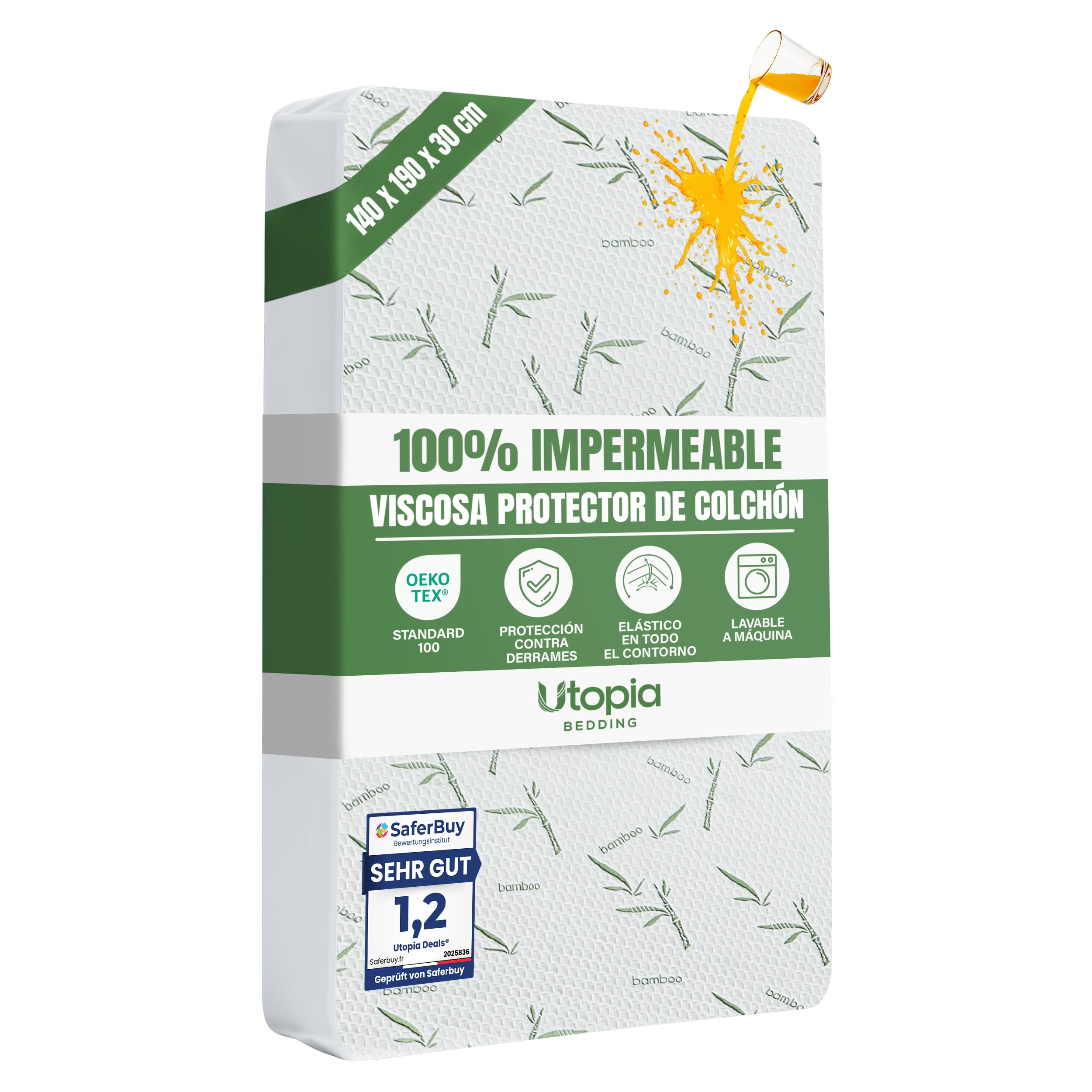 Utopia Bedding Protector de Colchón 150 x 200 x 30 cm Impermeable, Viscosa Premium, Certificación Oeko-Tex, Cubre Colchón Transpirable, Elástico En Todo — view 25