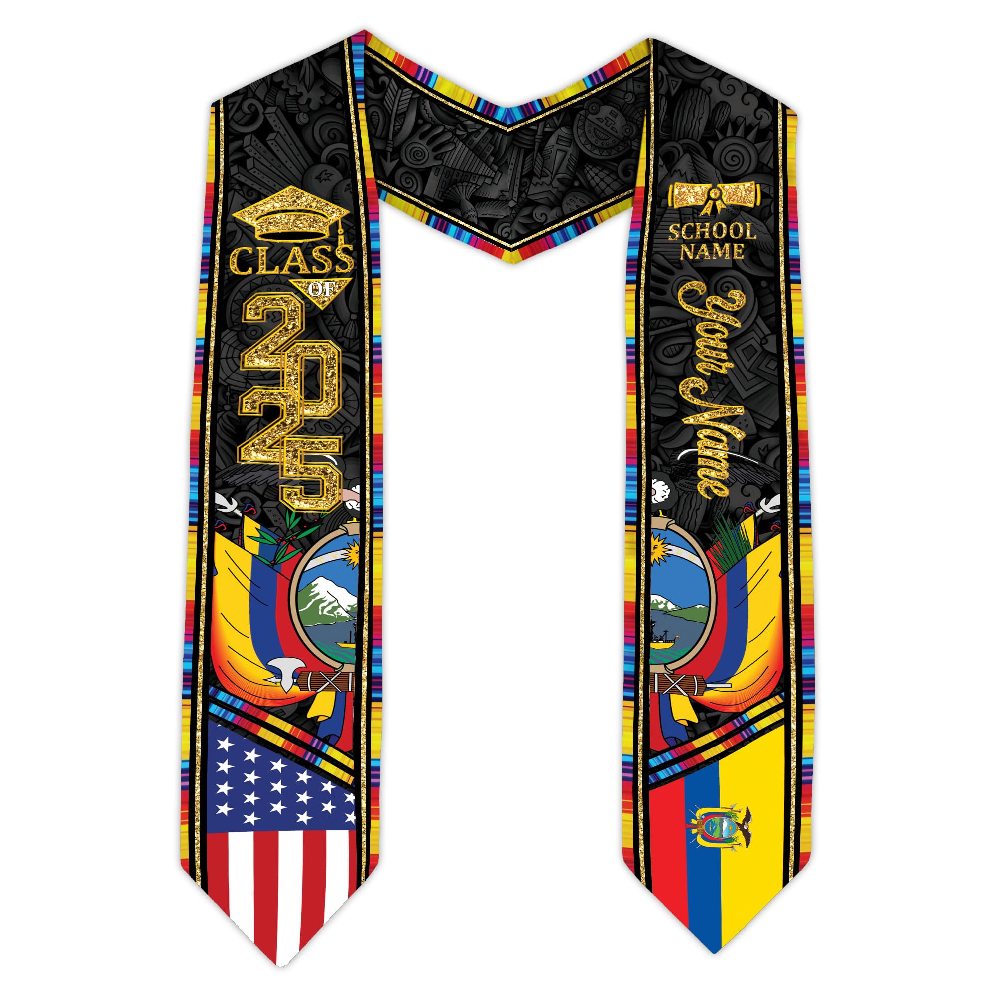 MonkeyVan Custom Ecuador Graduation Sash, Ecuadorians American Flag Graduation Stole 2025, Ecuador Flag Pride Graduation Sash Ecad 15