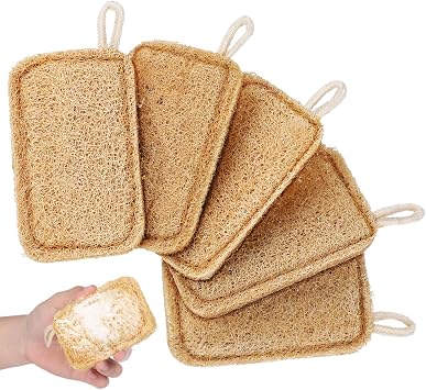 Amosfun Natural Loofah Dish Brush for Washing Dishes Pot Scrubber Brush for Pots and Cups Reusable Kitchen Dish Washing Sponge 4.33 X 2.75 X 0.19 in 1 Pack