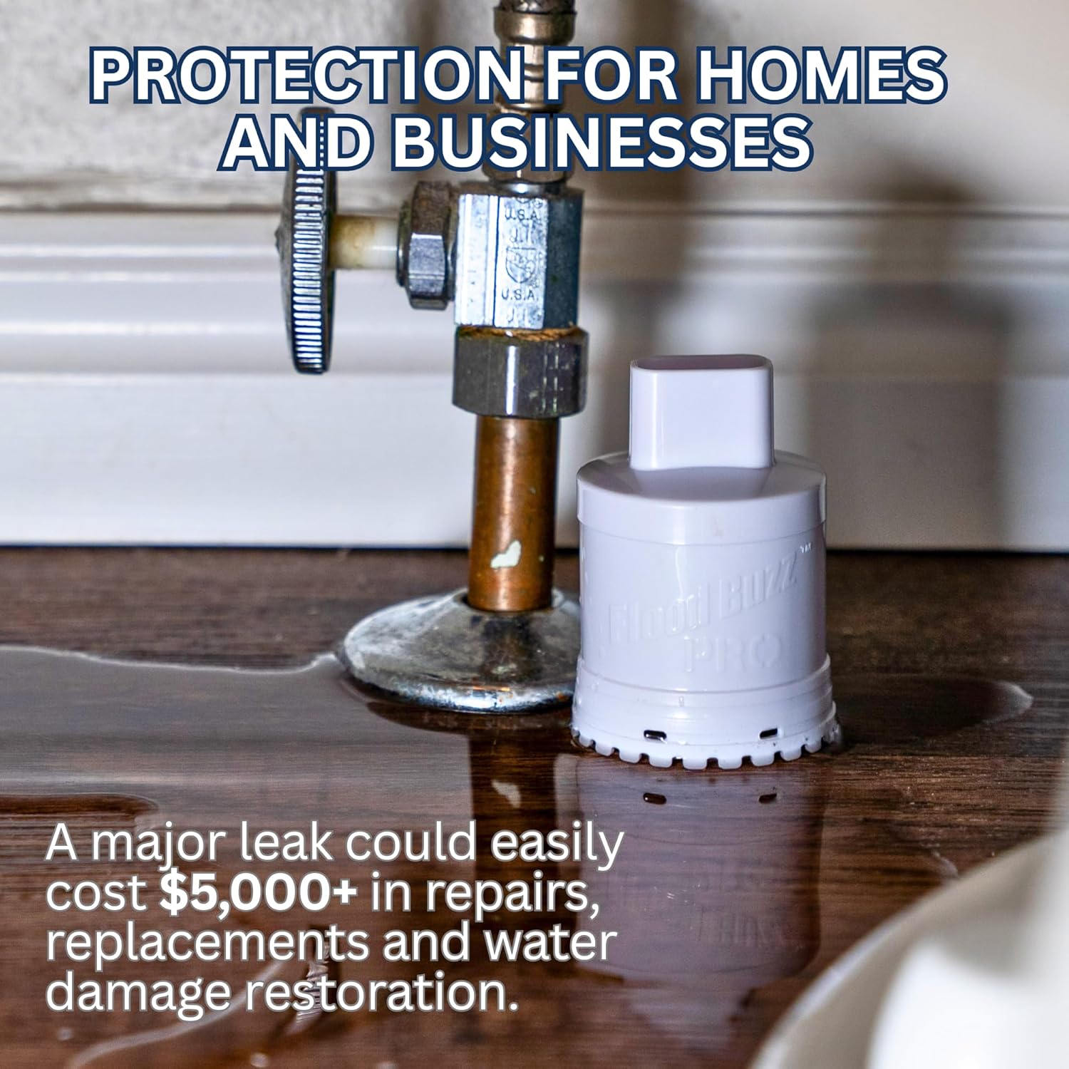 Flood Buzz Pro Water Leak Alarm 4-Pack | Ready to Use Right Out of The Box, No Setup Required