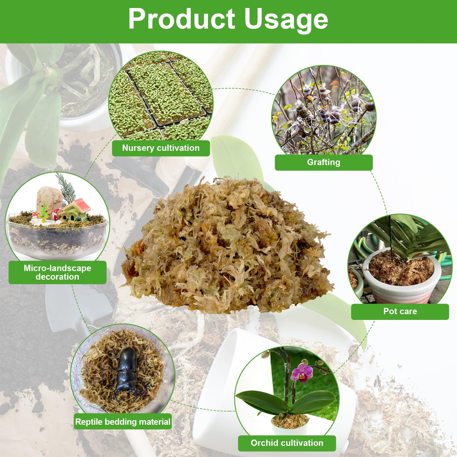 Sustrato 3L Corteza de Pino Corteza para Orquídea y 200g Musgo Sphagnum para Orquideas Musgo Natural Vivo, con 5 Regalos de Jardinería
