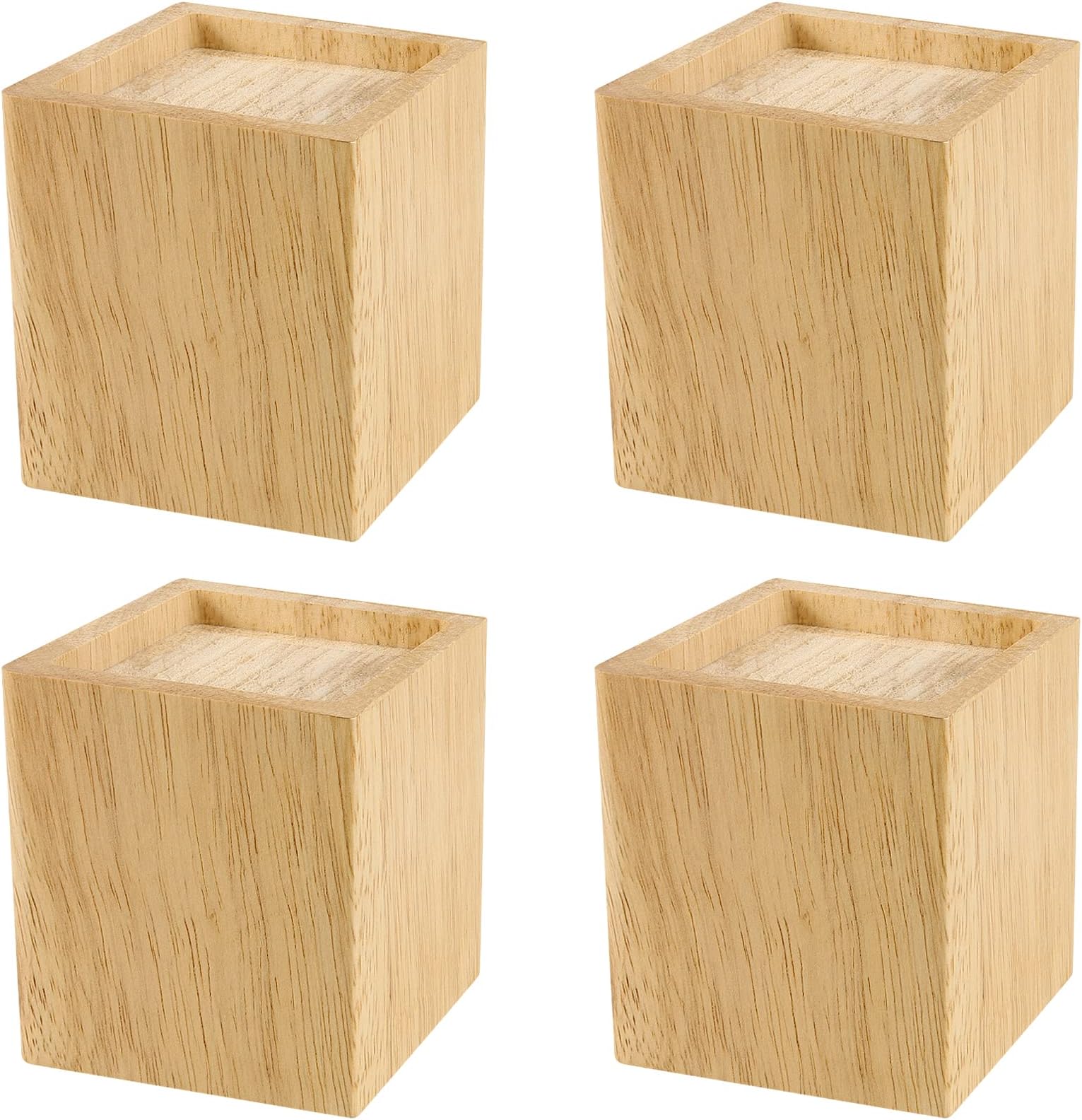 SINJEUN 4 Pack 4 Inch Solid Wood Bed Risers, Natural Square Wood Furniture Lifters, Wood Extenders Stilts for Table, Sofa, Armchairs, Cabinets