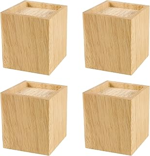 SINJEUN 4 Pack 4 Inch Solid Wood Bed Risers, Natural Square Wood Furniture Lifters, Wood Extenders Stilts for Table, Sofa, Armchairs, Cabinets