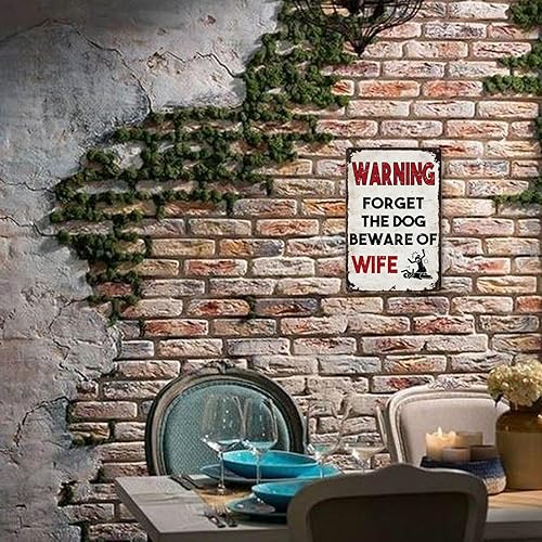 Miniatura 4 de Letreros de cueva de hombre, decoración de garaje para hombres, letreros de hojalata con texto en inglés "Forget the Dog Beware Of Wife", divertidos