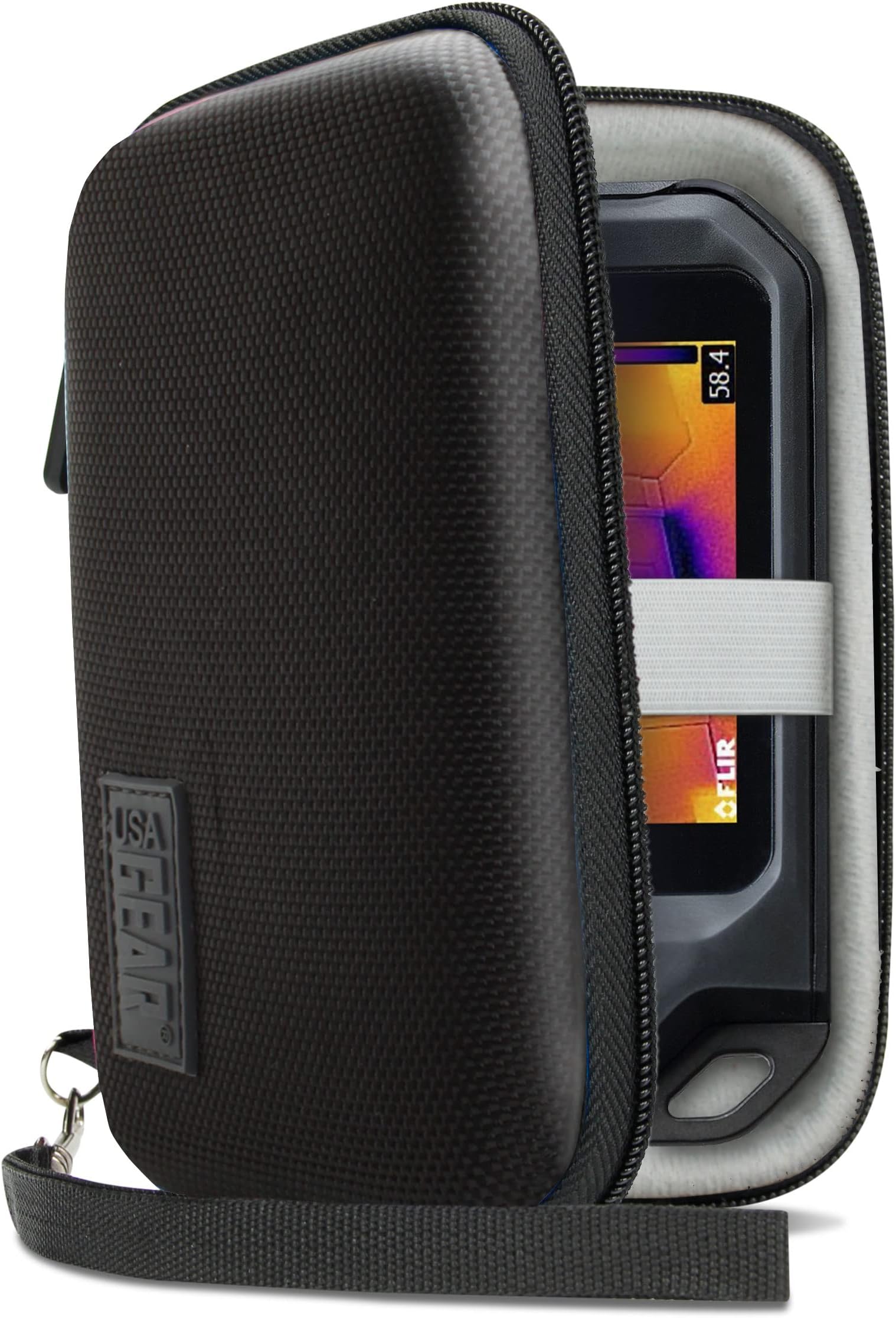 Thermal Camera Case - Hard Exterior Thermal Imaging Camera Fits FLIR C5, C3-X, FLIR One Pro, Seek Reveal, Seek XR, and more Infrared Cameras - Wrist Strap, Interior Elastic Strap (Black)