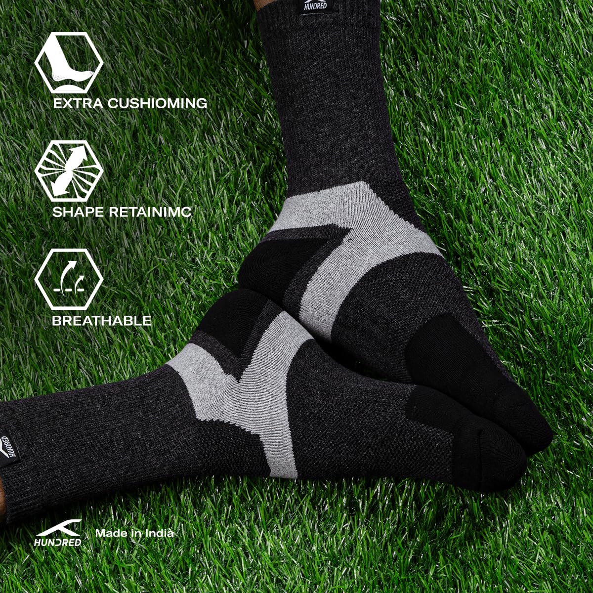 Hundred Court Quarter Length Performance Sports Socks (Black) 3