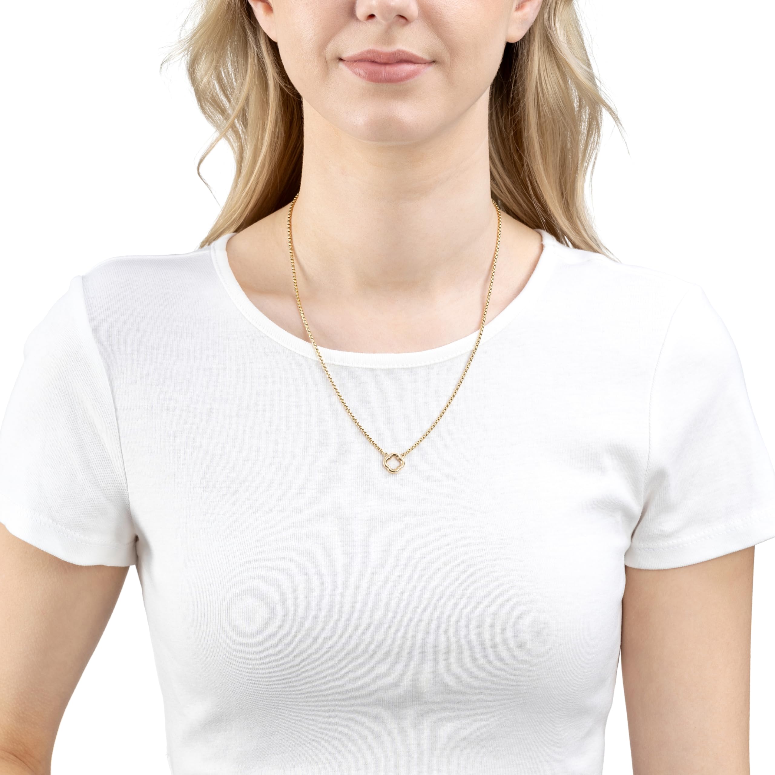 Leonardo Jewels Clip & Mix Orlanda, łańcuszek ze stali nierdzewnej z elementem koniczyny do zawieszenia charmsów, długość 50-55 cm, delikatny łańcuszek wenecki, kolor złoty, prezent dla kobiet,