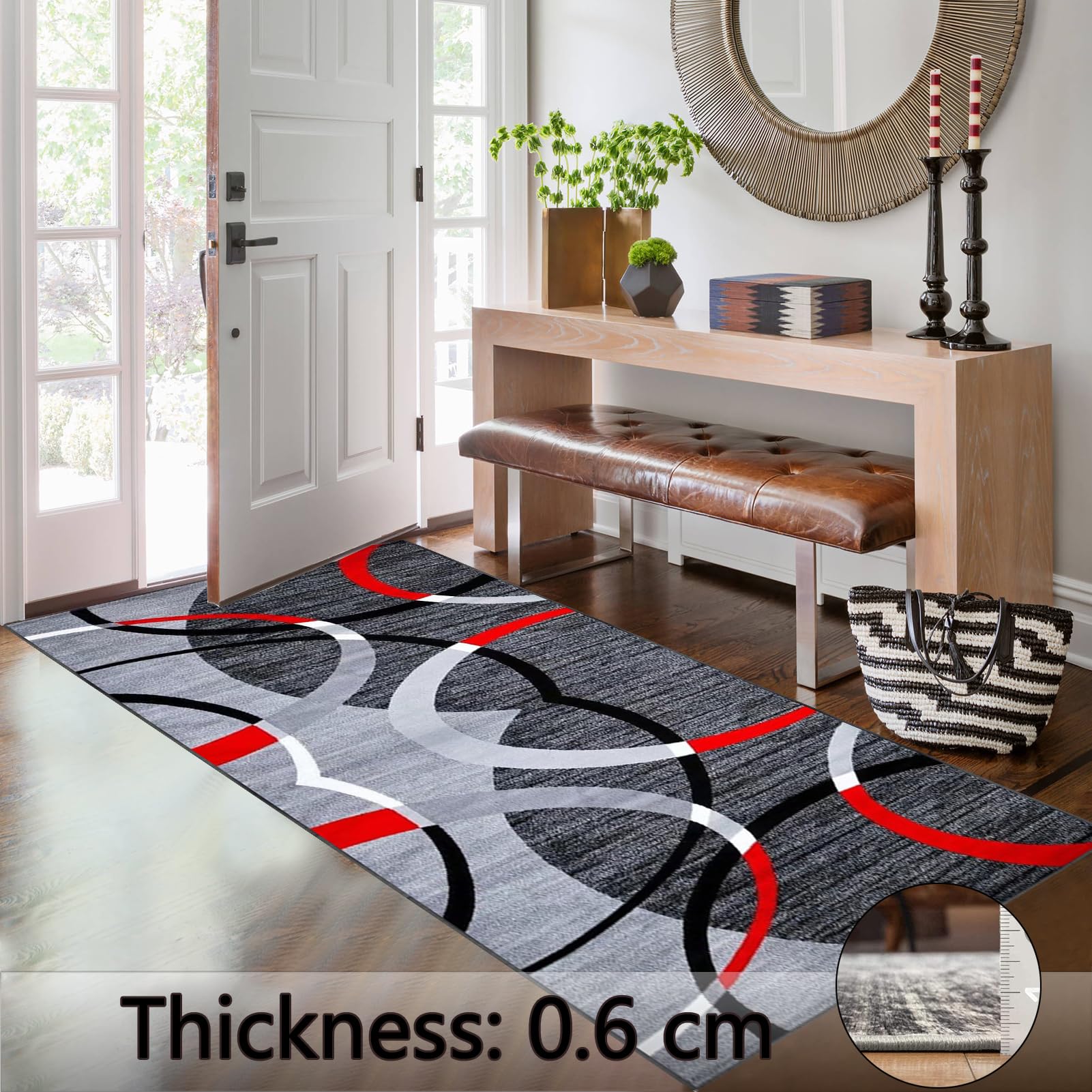 Jute-Läuferteppich für den Flur, 40 x 200 cm, waschbar, schmutzabweisend, Bodenmatte für die Küche, Teppich für Badezimmer, Eingang, Schlafzimmer, Treppe, Langer Teppich, Flur, schmaler Eingangsb
