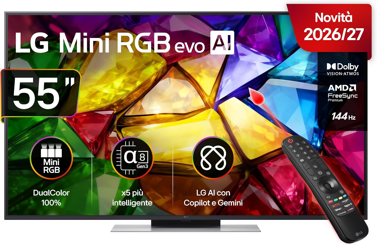 LG Mini RGB 55 pollici Serie MRGB87 55MRGB87B6B, Smart TV 4K, RGB Primary Color Pro, DualColor 100% DCI-P3/Adobe RGB, Dolby Vision & Atmos, webOS con Gemini e Copilot, Motion Booster 288, TV 2026