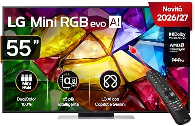 LG Mini RGB 55 pollici Serie MRGB87 55MRGB87B6B, Smart TV 4K, RGB Primary Color Pro, DualColor 100% DCI-P3/Adobe RGB, Dolby Vision & Atmos, webOS con Gemini e Copilot, Motion Booster 288, TV 2026