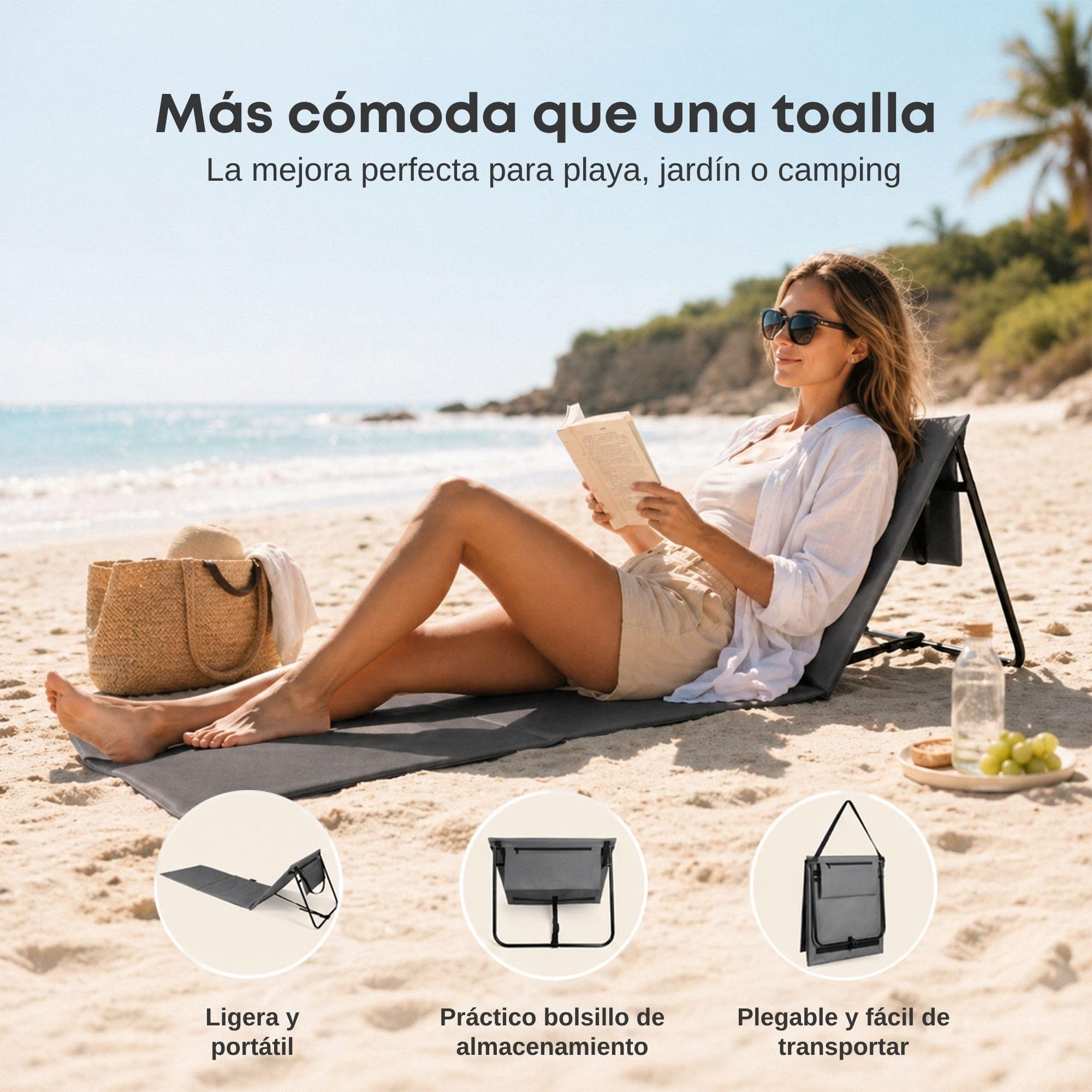 Intimo Living - Esterilla de Playa de 2 Piezas con Respaldo, Esterilla de Playa, Respaldo Acolchado, Espuma de Secado rápido