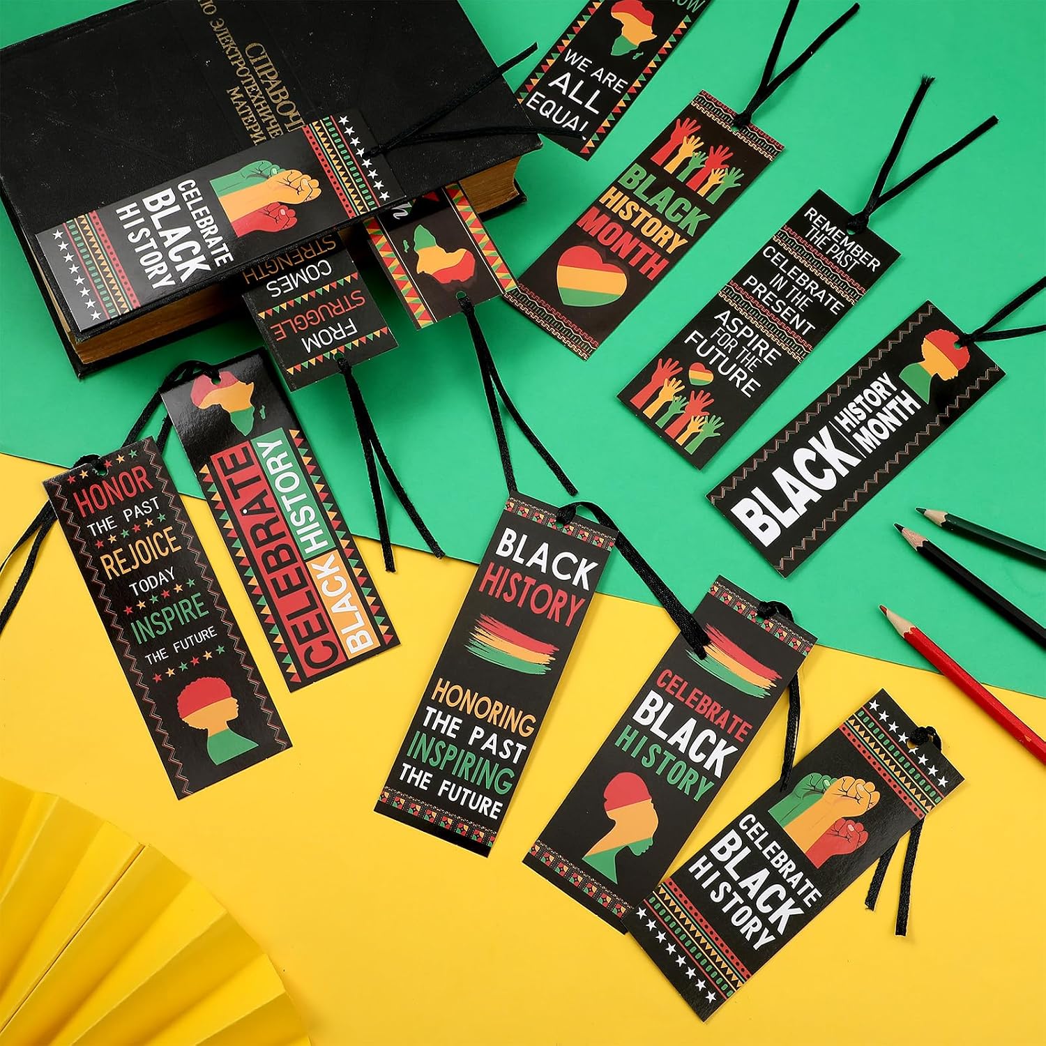 Skyygemm 120 Pcs Black History Month Bookmarks Bulk 5.5 x 2'' Double Sided Inspirational Bookmarks African American Celebration Gifts with Ribbon for Women Men Black History Month Party Favors image 4