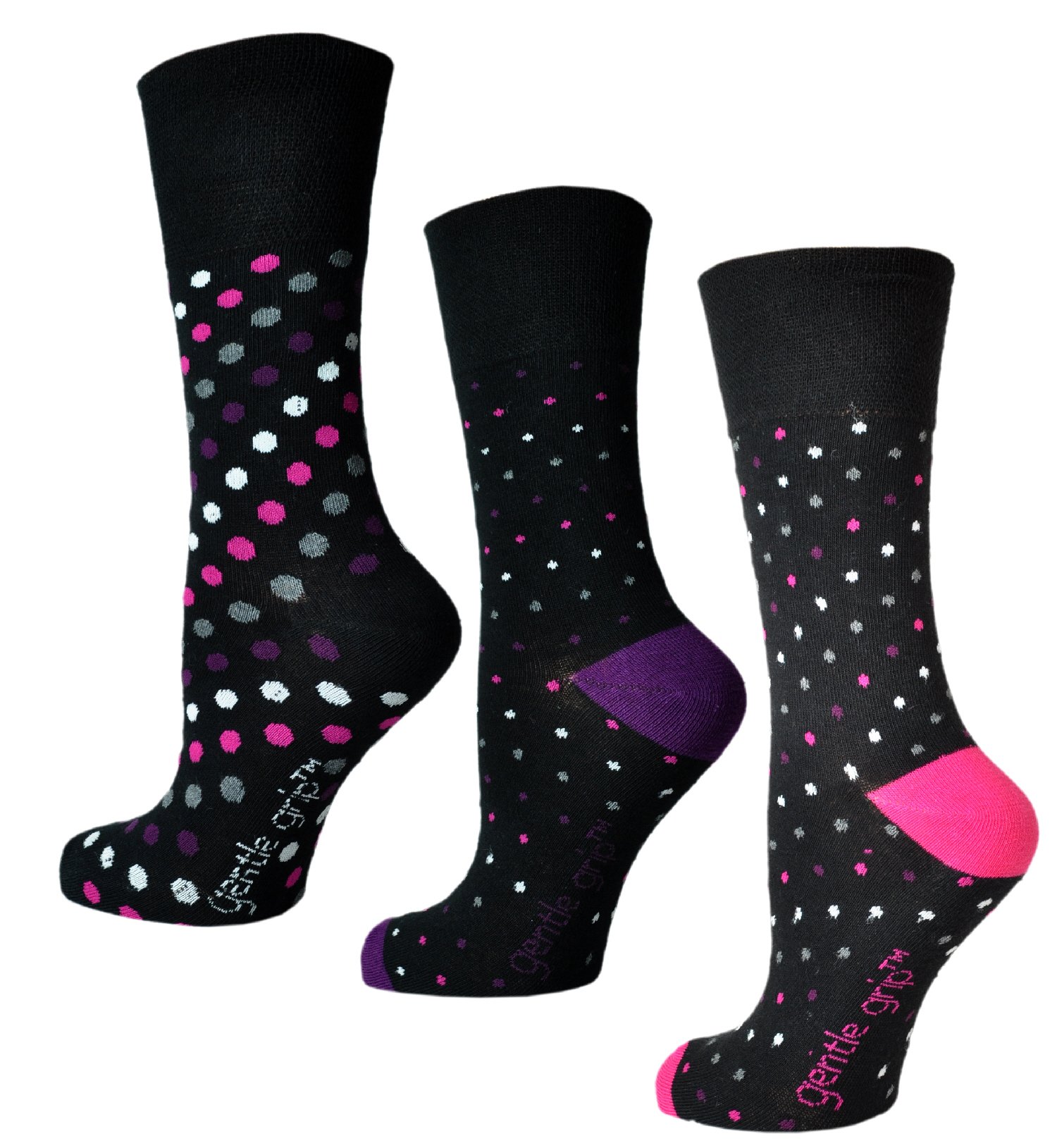 Maybury Socks Women's Black Socks, Soft Cuff, 3 Pairs Of Assorted Spotted Socks, 4-8 Uk, 37-42 Eu, Light Hold Honeycomb Top, Ideal Elastic Free Diabetic Socks