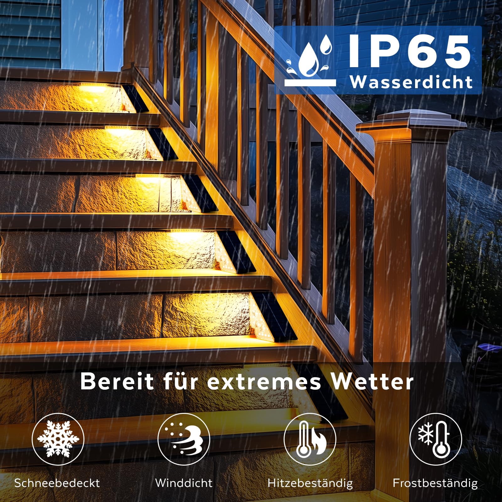 Solarlampen für Außen Garten, Treppenlicht 800mAh Treppenbeleuchtung Außen Solar Bodenleuchten Aussen für Innenhöfe Dekoration Terrasse Zaun Pathway Stufen Treppen LED Wegeleuchten IP65 18 LED 6 Stück