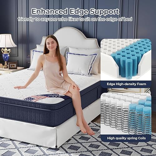 Miniatura 8 de Colchón tamaño King de 12 pulgadas, colchón híbrido firme medio, alivio del dolor de espalda, espuma viscoelástica sin fibra de vidrio, aislamiento