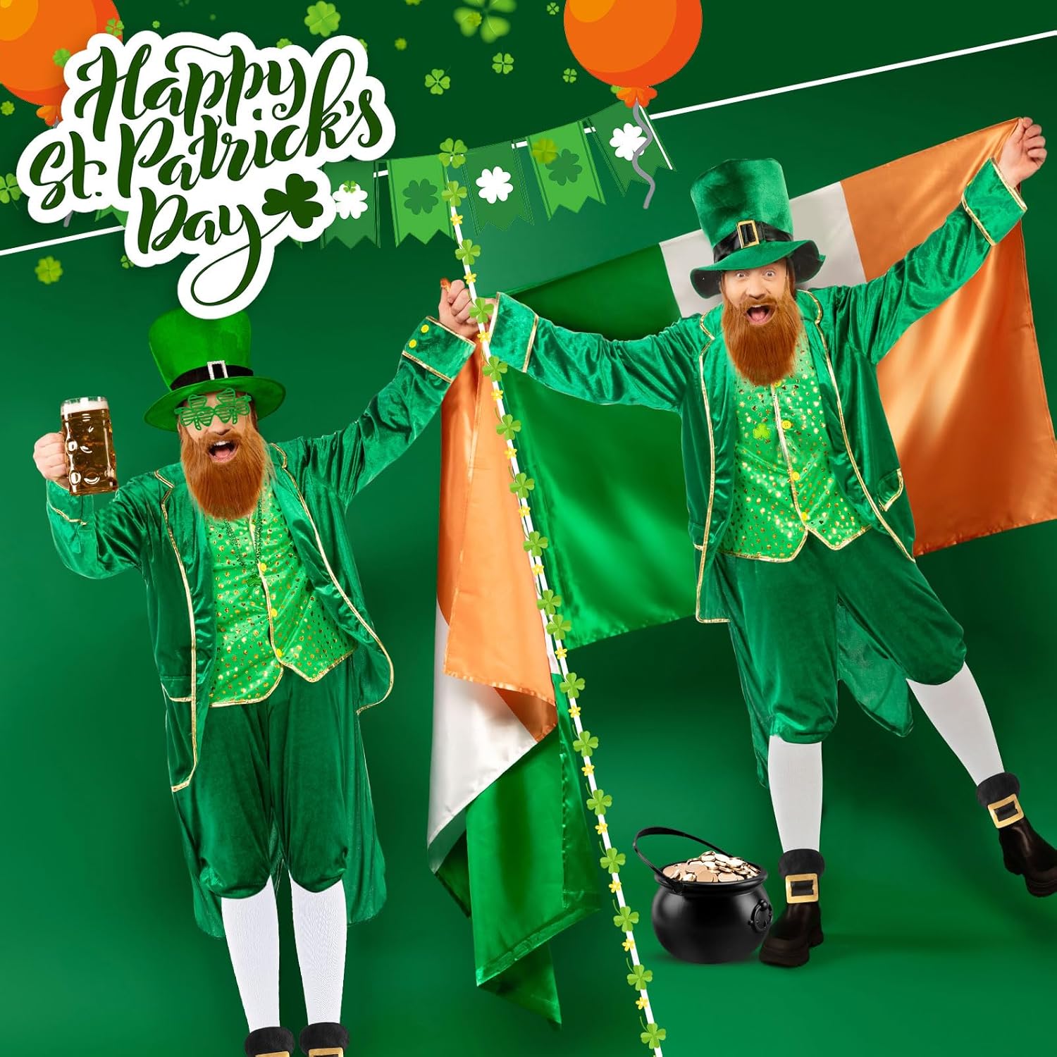 Capoda 12 Pcs St Patrick's Day Leprechaun Costume Men's Leprechaun Suit Irish Shamrock Accessories for Adult - Image 6