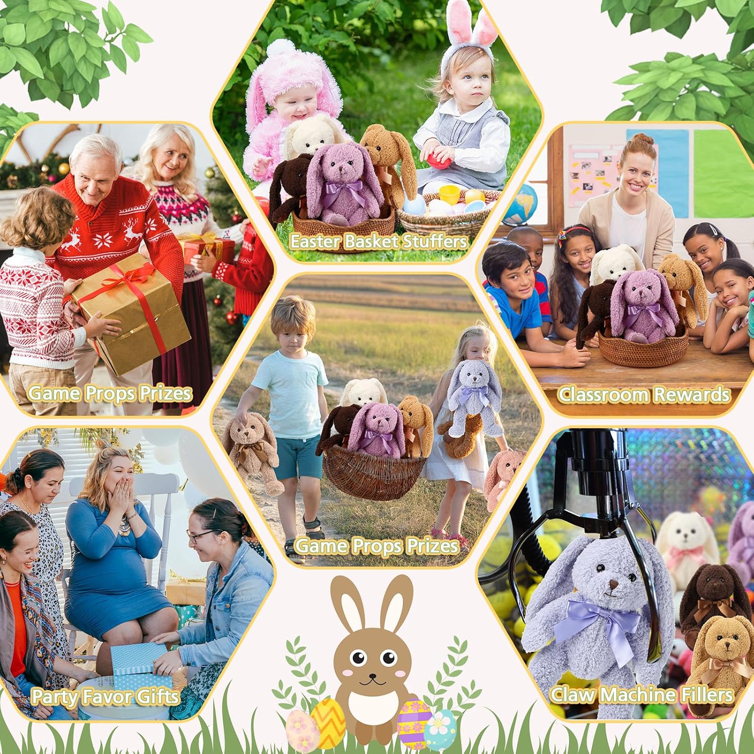 Civaner 7 Pcs Stuffed Animals Bulk 12.5 Inch Cute Soft Animal Plush Toys for Kids Birthday Gifts Baby Shower Party Decorations(Bright Color,Bunny) - Image 6