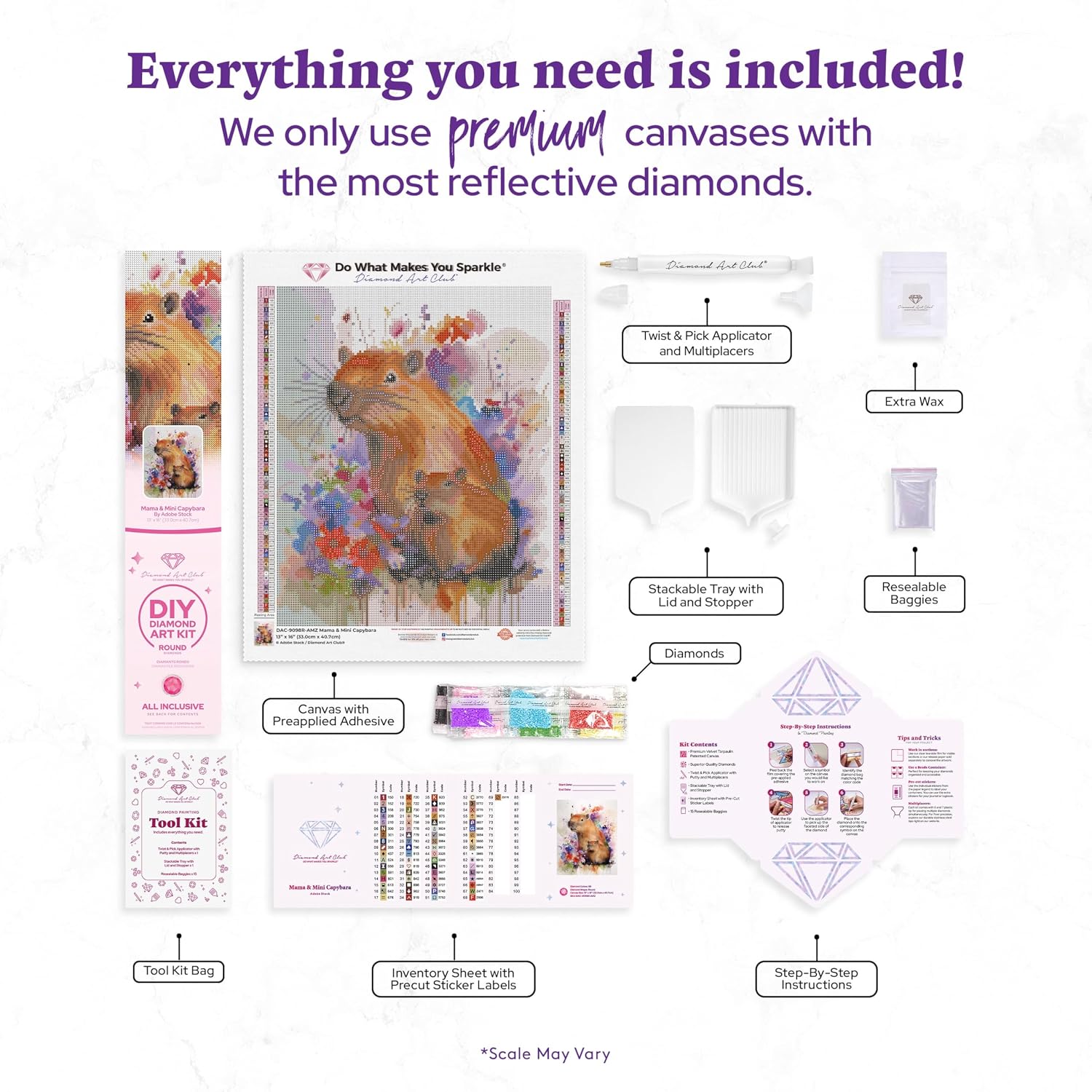 DIAMOND ART CLUB Mama & Mini Capybara Diamond Painting Kit, Fun DIY Crafts for Adults, Round Diamond Art Canvas, 13" x 16" (33 cm x 40.7 cm)
