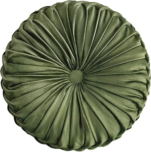 Miniatura 22 de Almohada Decorativa Redonda de Terciopelo para Decoración del Hogar Cojín Redondo Plisado para Sofá Silla Cama Automóvil (Albaricoque)