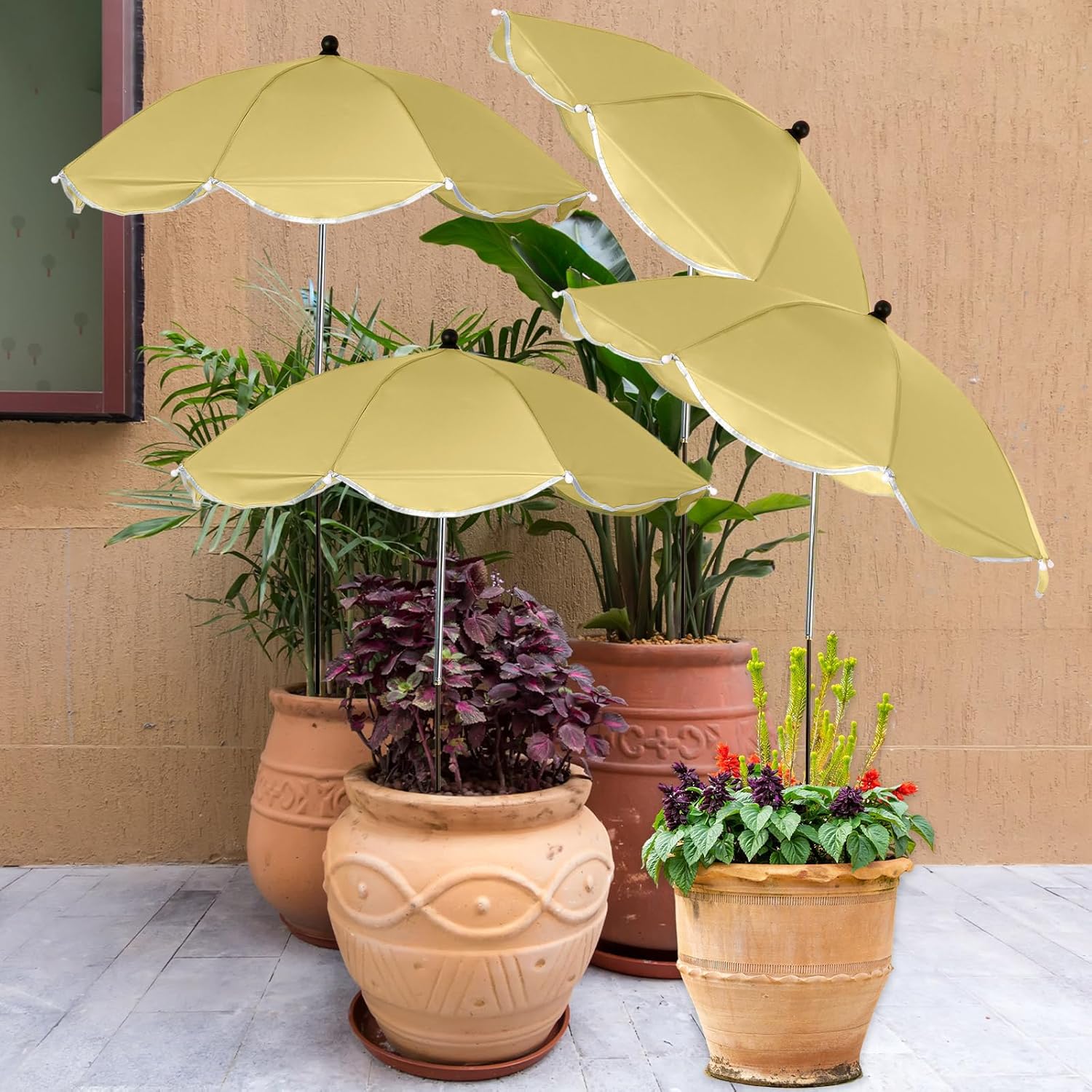 4 Pack Plant Umbrellas for Outdoor Plants 25" Larger Garden Umbrella Sun Shade with Adjustable Angle 40" Higher Sun Protection Cover Shade for Plants, Potted Flower,Garden Bed