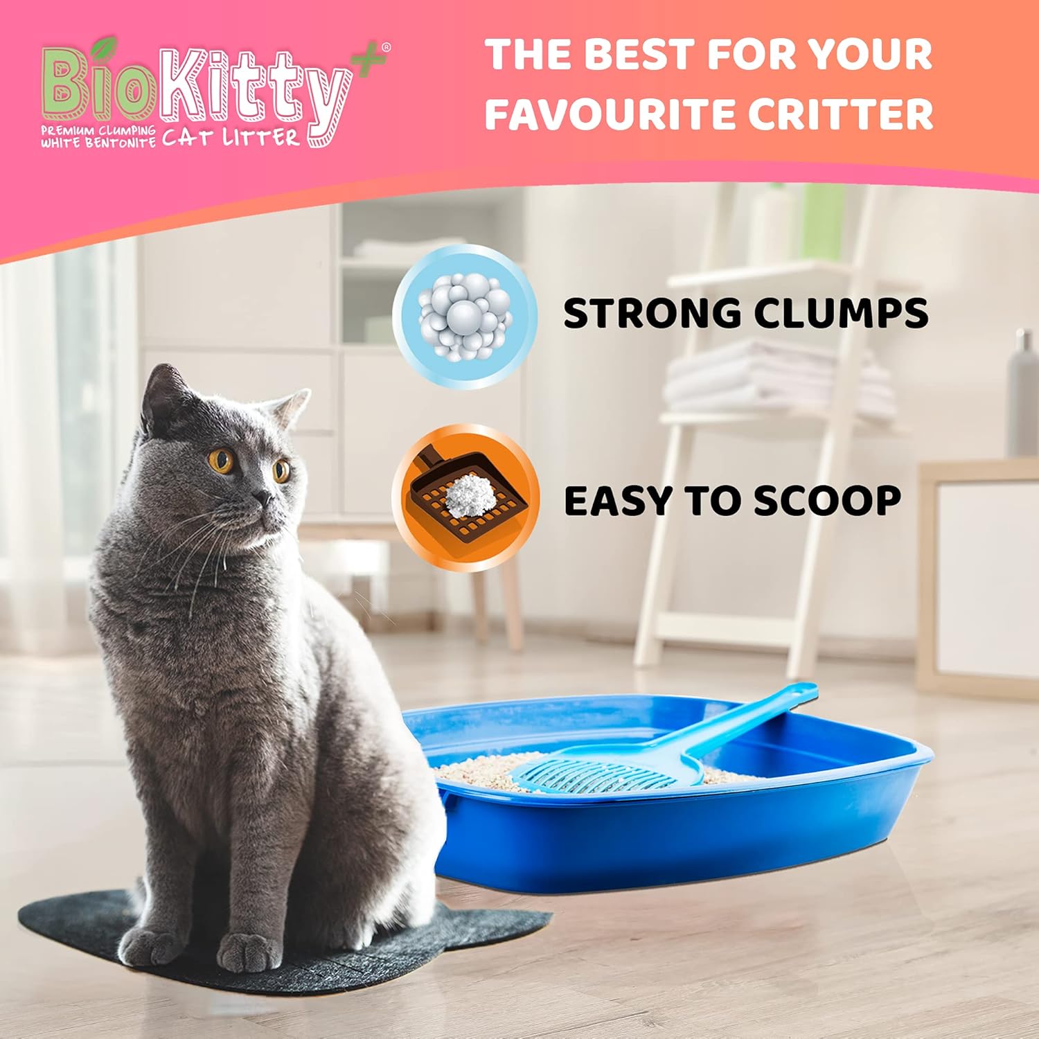 BioKitty Clumping Cat Litter, Highly Absorbent Natural Mineral